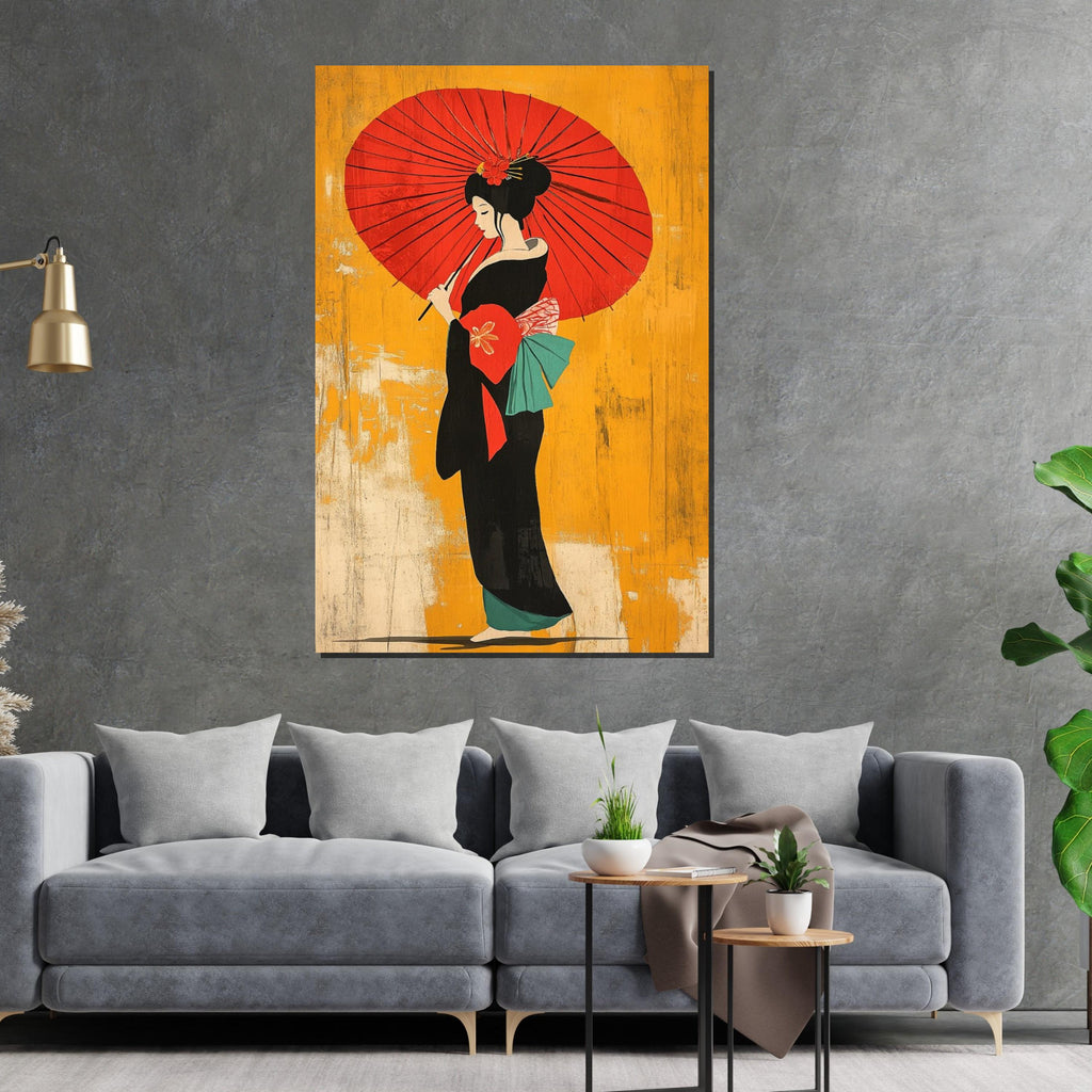 Geisha Elegance, Traditional Japanese Canvas Art, Cultural Wall Print, Woman with Umbrella Decor, Wall Art Canvas Design, Ready to Hang
