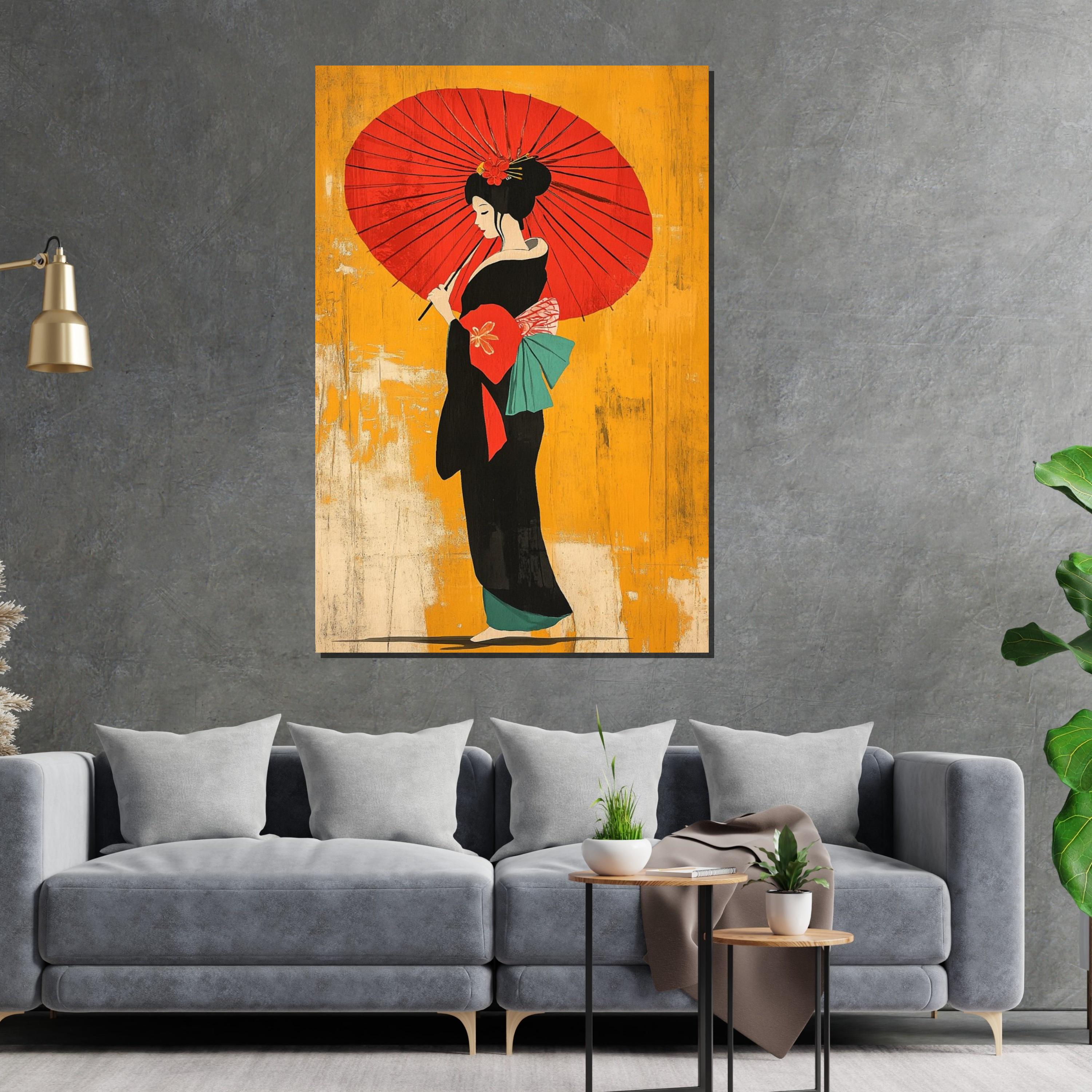 Geisha Elegance, Traditional Japanese Canvas Art, Cultural Wall Print, Woman with Umbrella Decor, Wall Art Canvas Design, Ready to Hang
