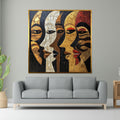 Abstract Faces Canvas, Ethnic Wall Art, Multicolor Faces Print, Modern Art Canvas Design, Framed Wall Art, Ready to Hang Decoration