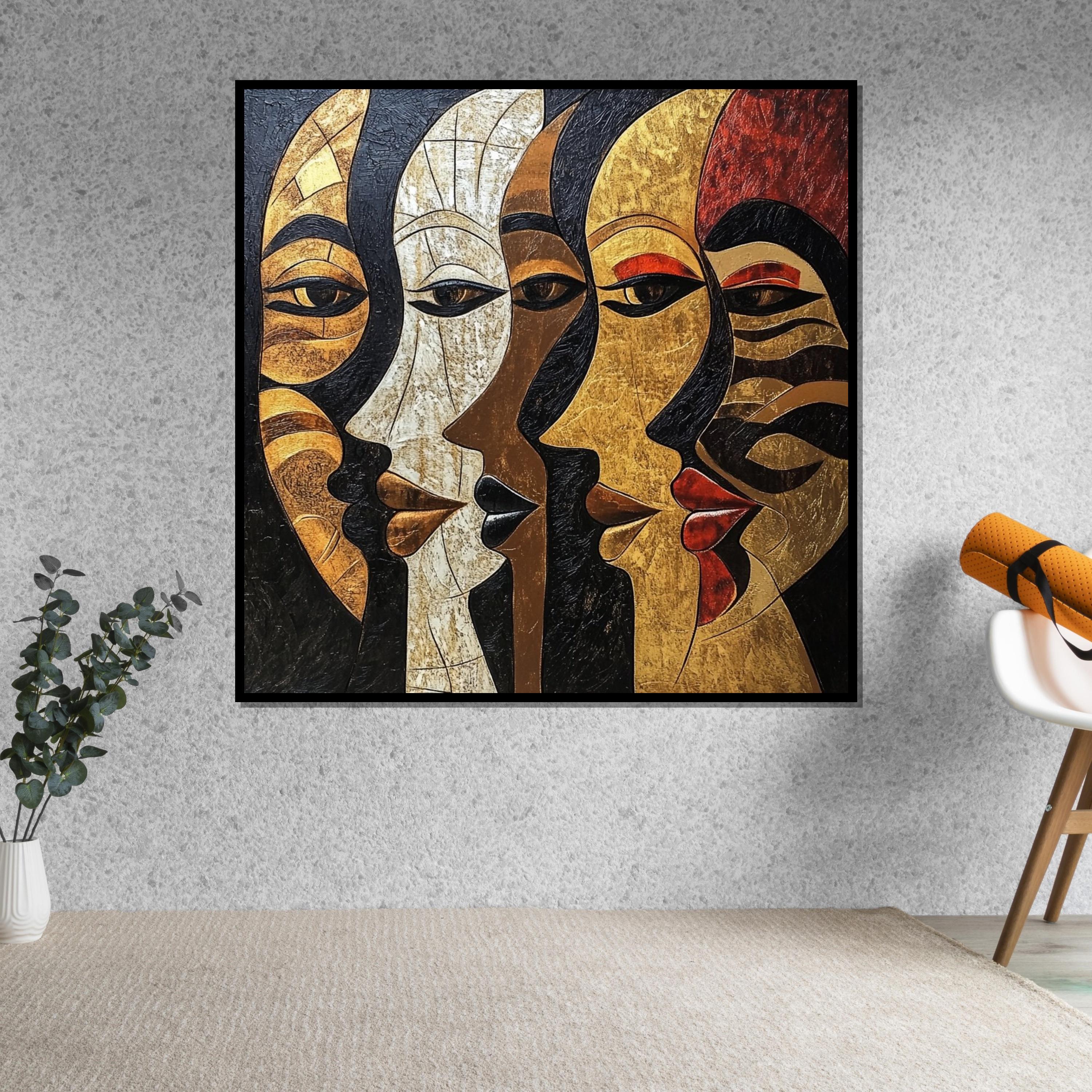 Abstract Faces Canvas, Ethnic Wall Art, Multicolor Faces Print, Modern Art Canvas Design, Framed Wall Art, Ready to Hang Decoration