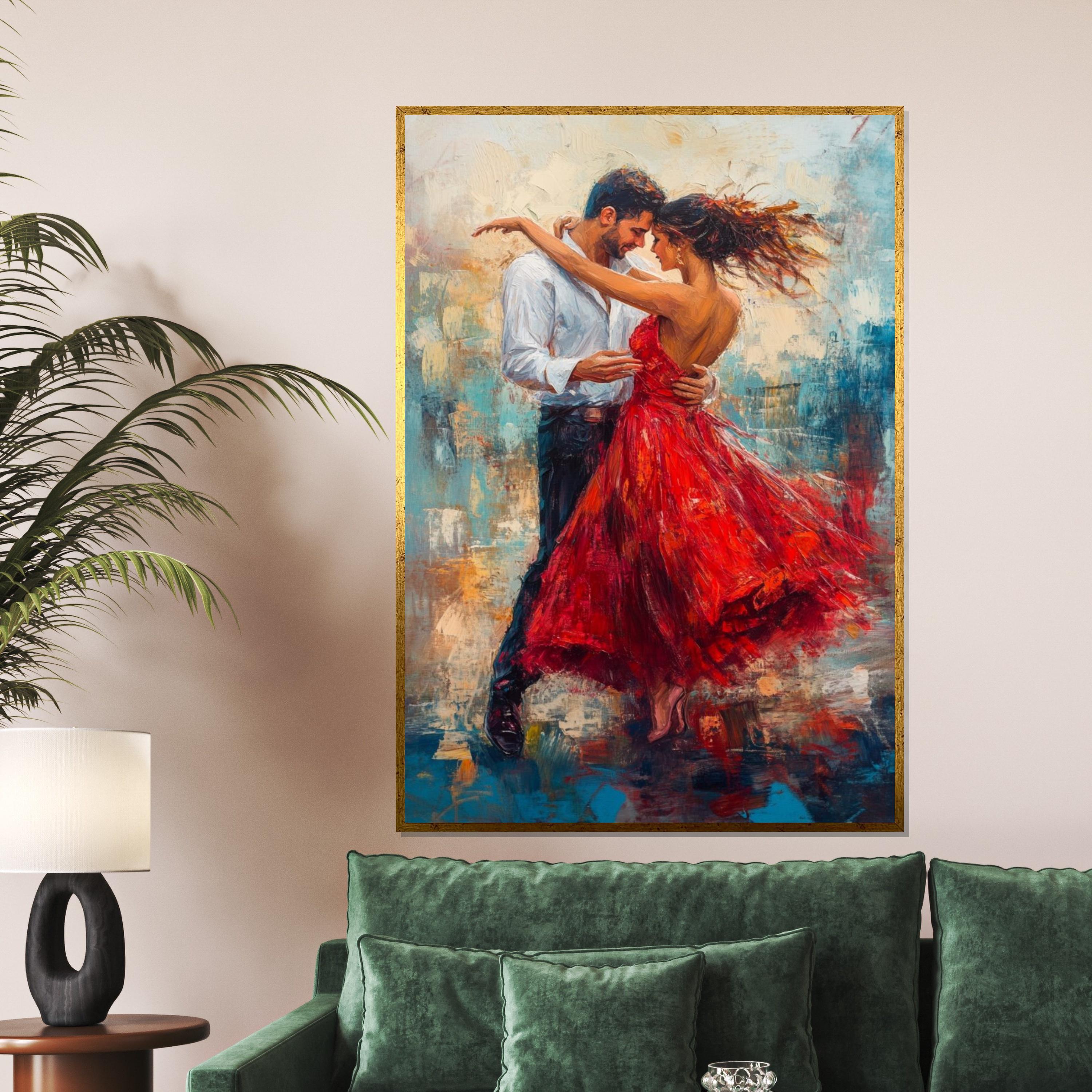 Dancing Couple Canvas, Romantic Dance Art, Red Dress Wall Art, Love in Motion Canvas Design, Ready to Hang Decoration