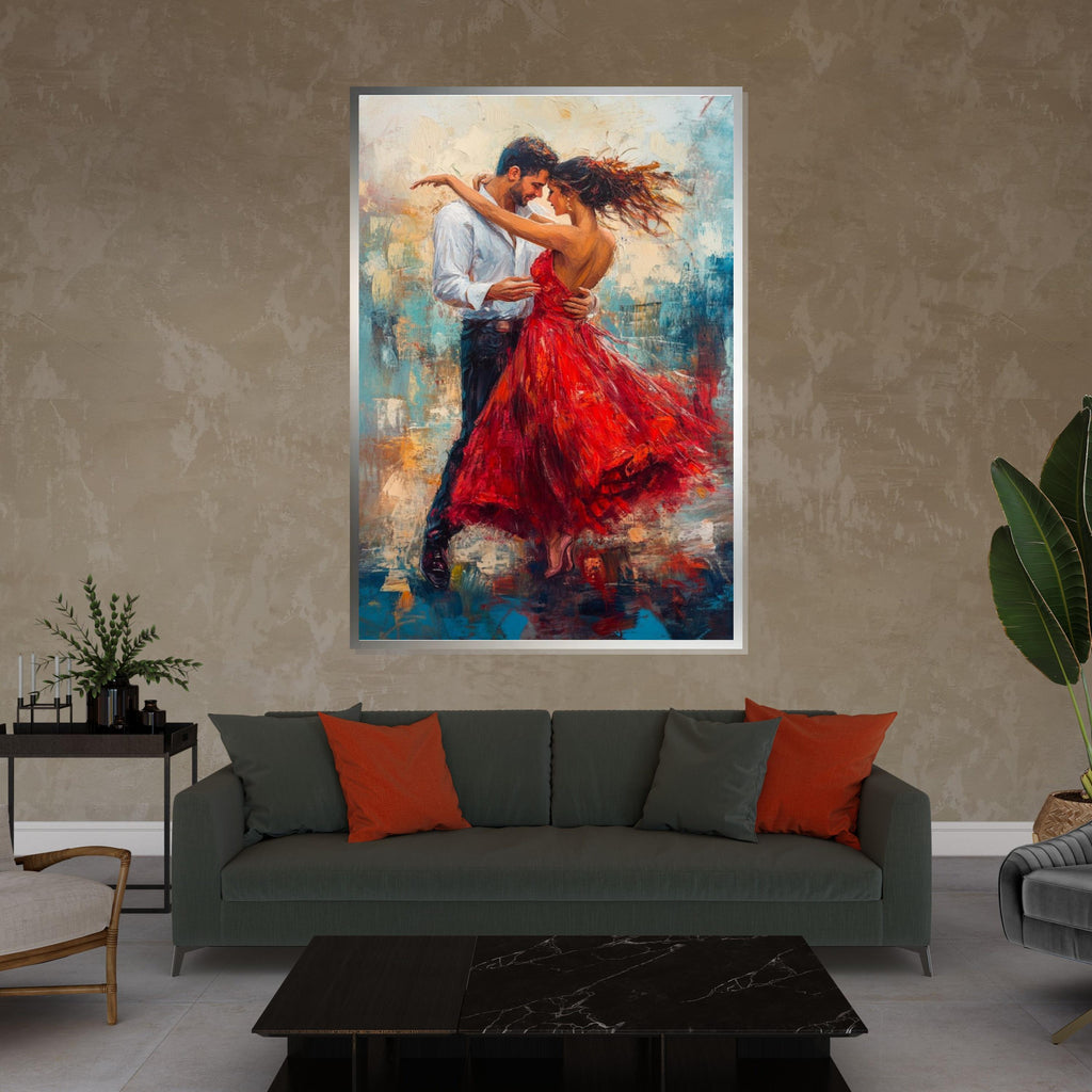 Dancing Couple Canvas, Romantic Dance Art, Red Dress Wall Art, Love in Motion Canvas Design, Ready to Hang Decoration