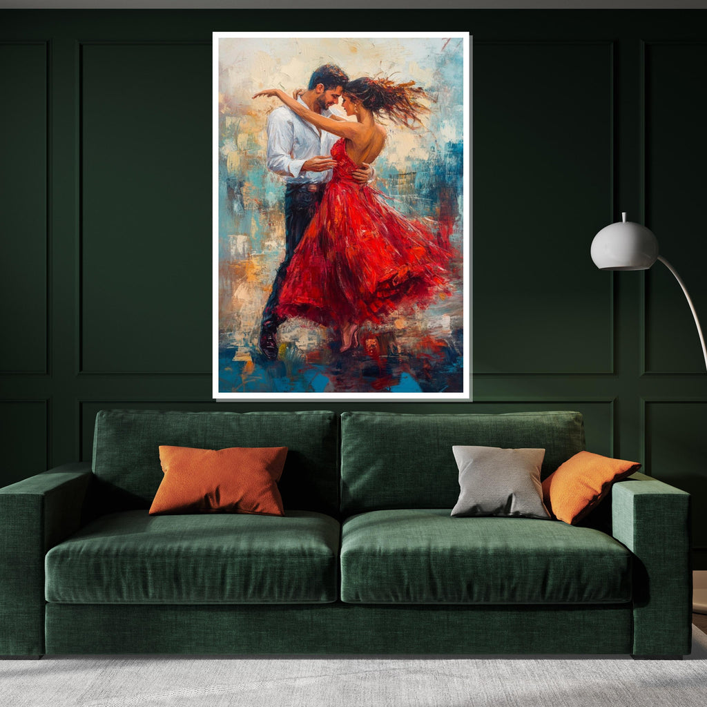 Dancing Couple Canvas, Romantic Dance Art, Red Dress Wall Art, Love in Motion Canvas Design, Ready to Hang Decoration