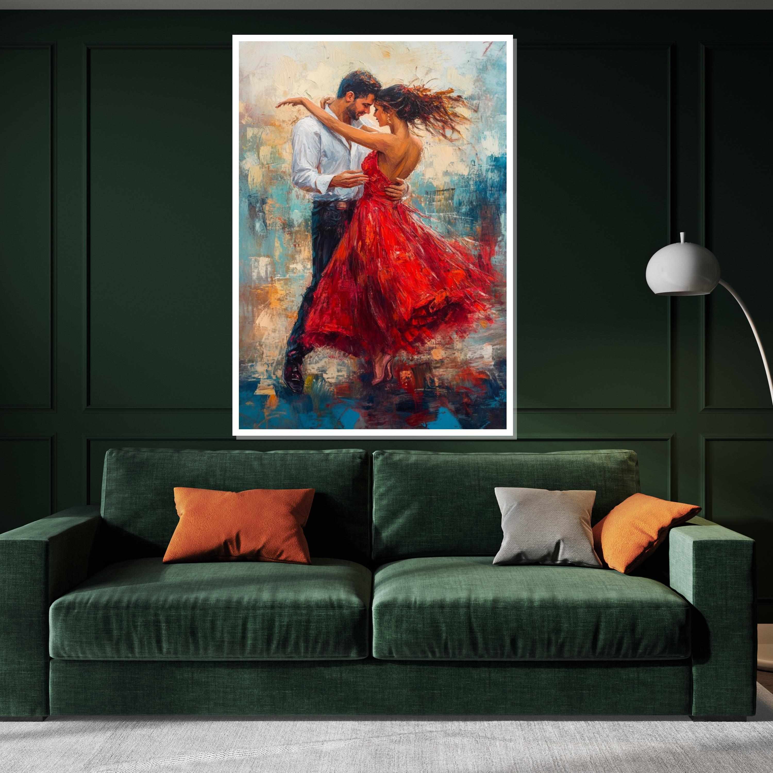 Dancing Couple Canvas, Romantic Dance Art, Red Dress Wall Art, Love in Motion Canvas Design, Ready to Hang Decoration