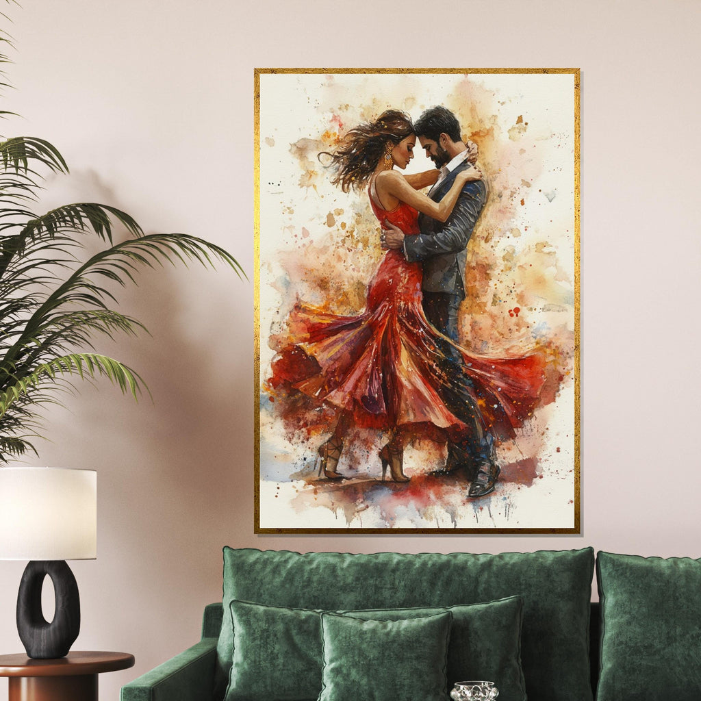 Passionate Dance Canvas, Romantic Couple Wall Art, Watercolor Style Poster, Dance Art Canvas, Wall Art Canvas Design, Ready to Hang Decor