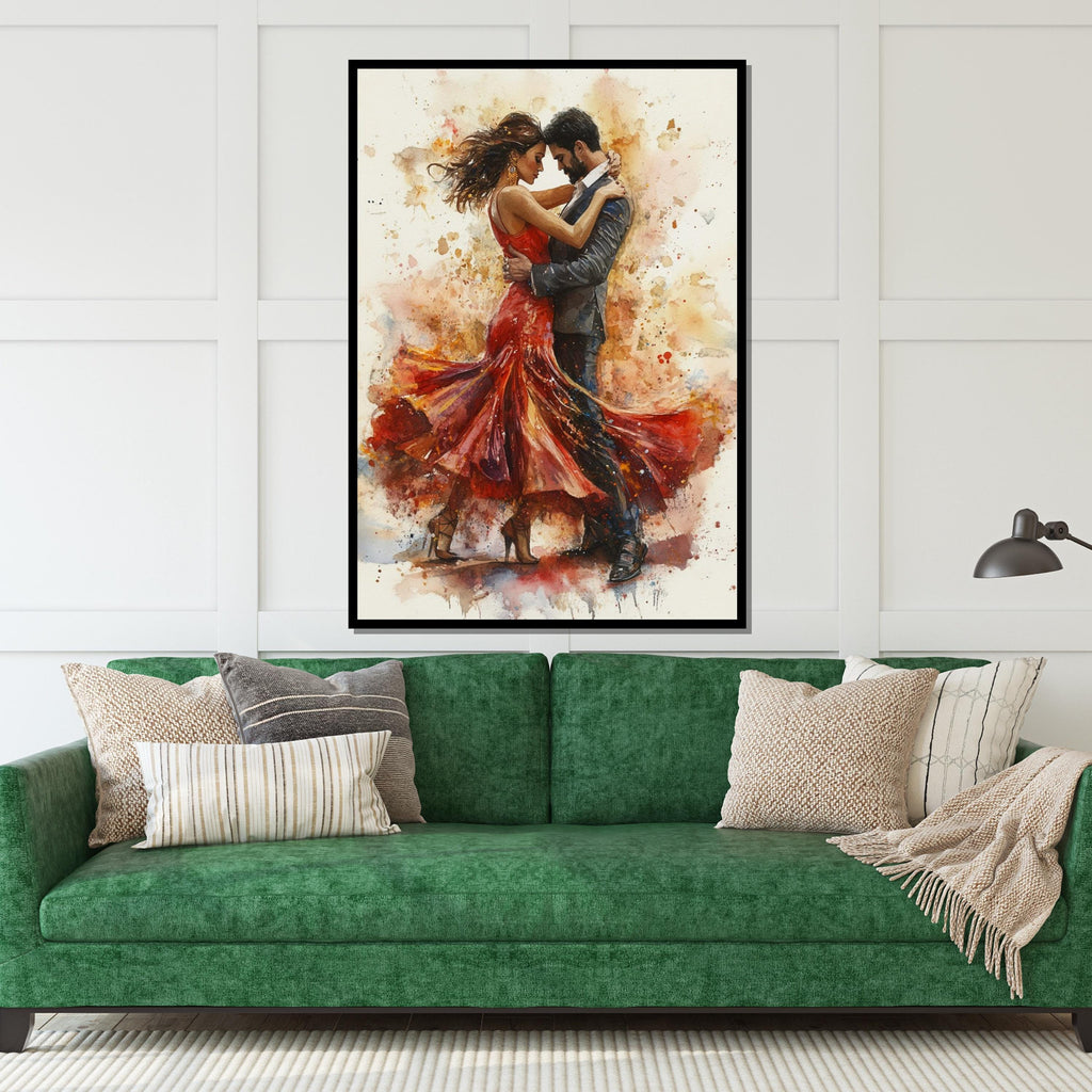 Passionate Dance Canvas, Romantic Couple Wall Art, Watercolor Style Poster, Dance Art Canvas, Wall Art Canvas Design, Ready to Hang Decor
