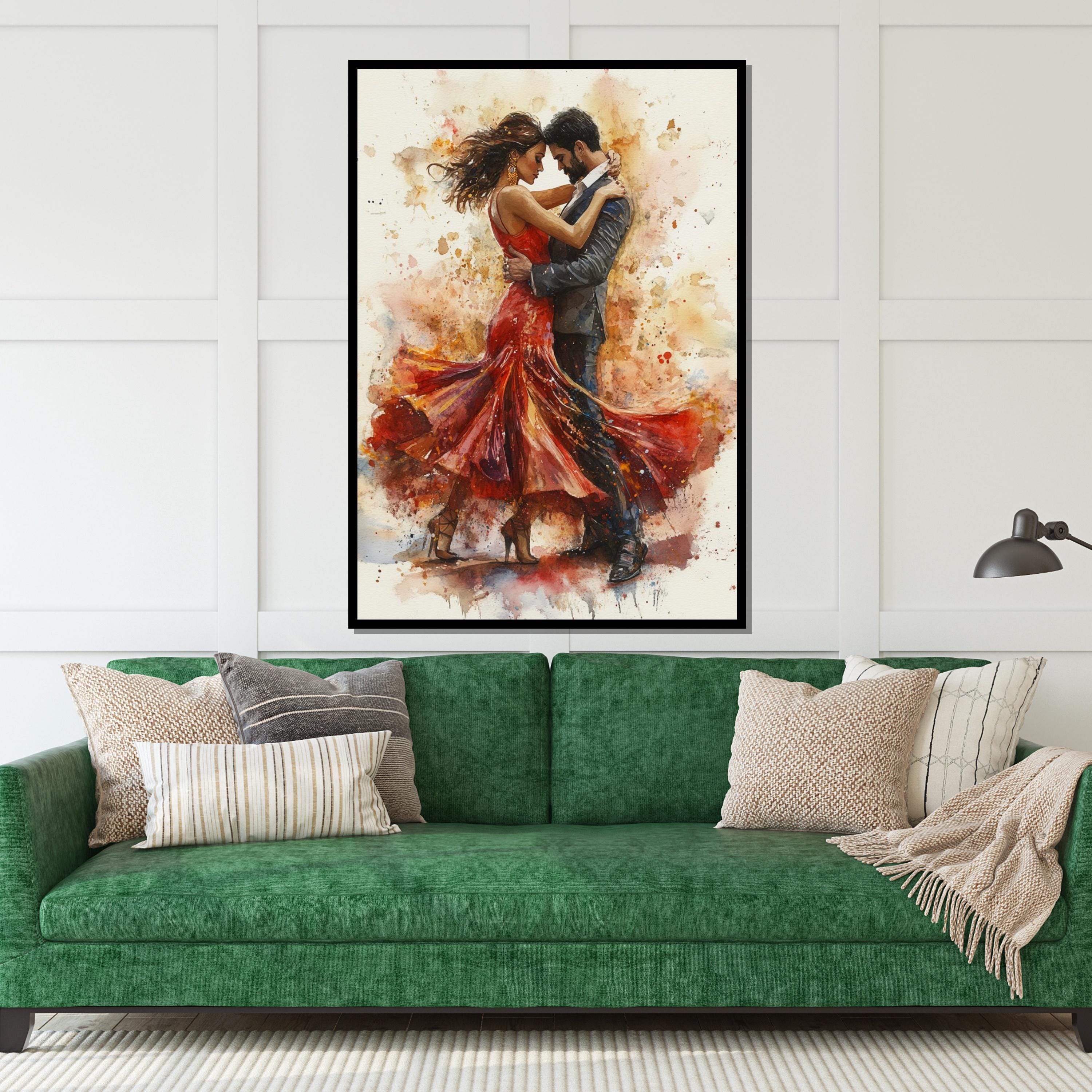 Passionate Dance Canvas, Romantic Couple Wall Art, Watercolor Style Poster, Dance Art Canvas, Wall Art Canvas Design, Ready to Hang Decor
