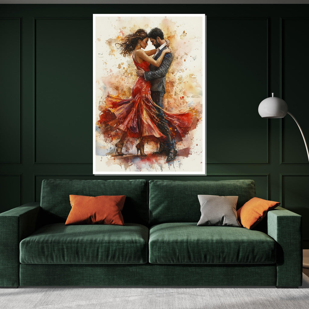 Passionate Dance Canvas, Romantic Couple Wall Art, Watercolor Style Poster, Dance Art Canvas, Wall Art Canvas Design, Ready to Hang Decor