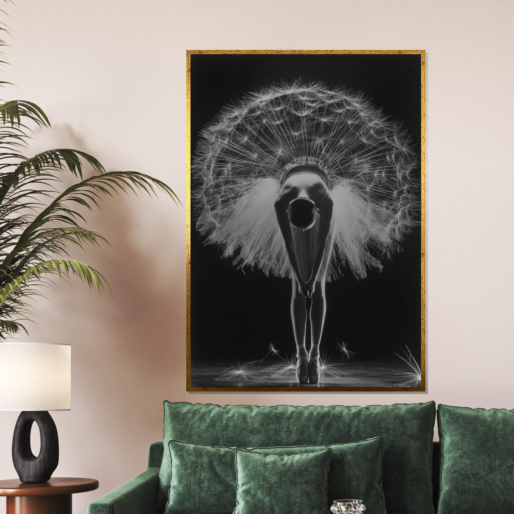 Ballerina Dandelion Dance Canvas, Elegant Ballet Wall Art, Graceful Dandelion Tutu Poster, Wall Art Canvas Design, Ready to Hang