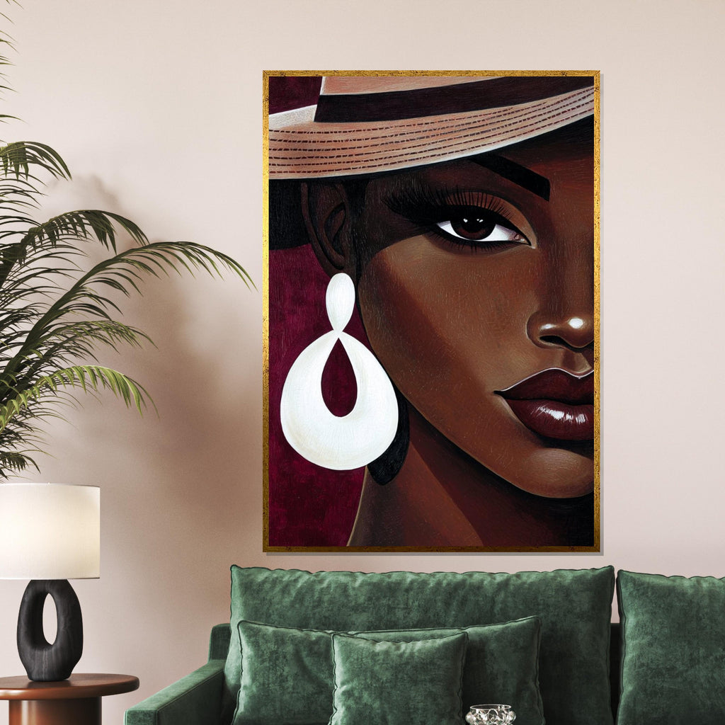 Elegant Hat Lady Canvas, Portrait Wall Art, Modern Woman Print, Fashion Wall Art Canvas Design, Ready to Hang Home Décor