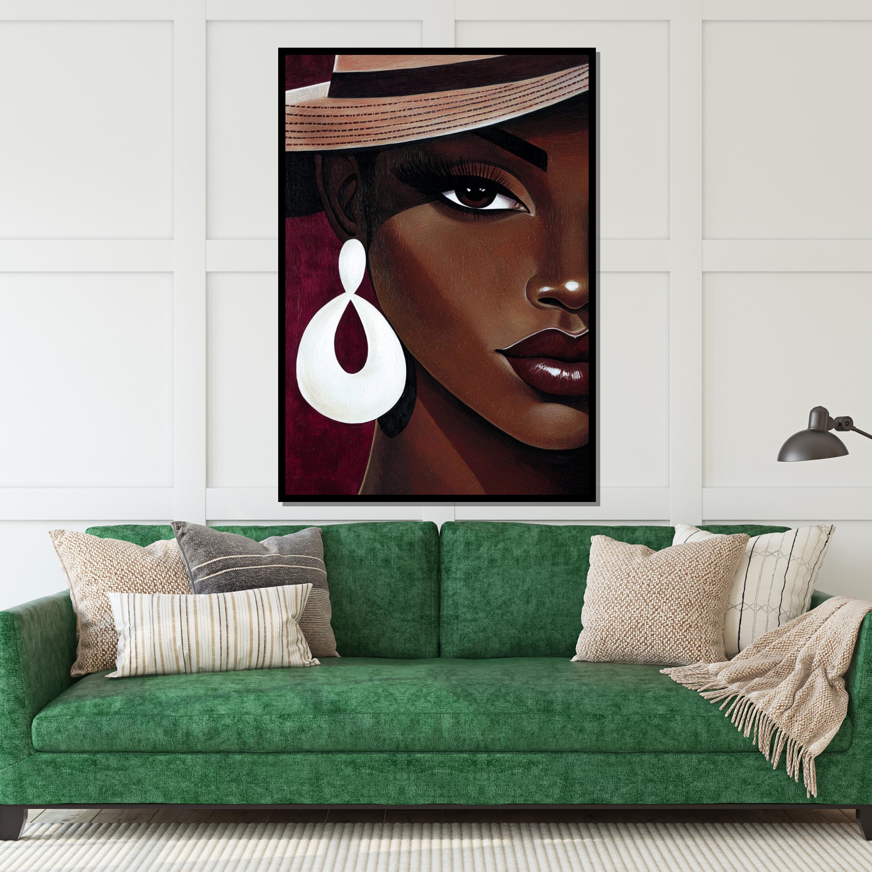 Elegant Hat Lady Canvas, Portrait Wall Art, Modern Woman Print, Fashion Wall Art Canvas Design, Ready to Hang Home Décor