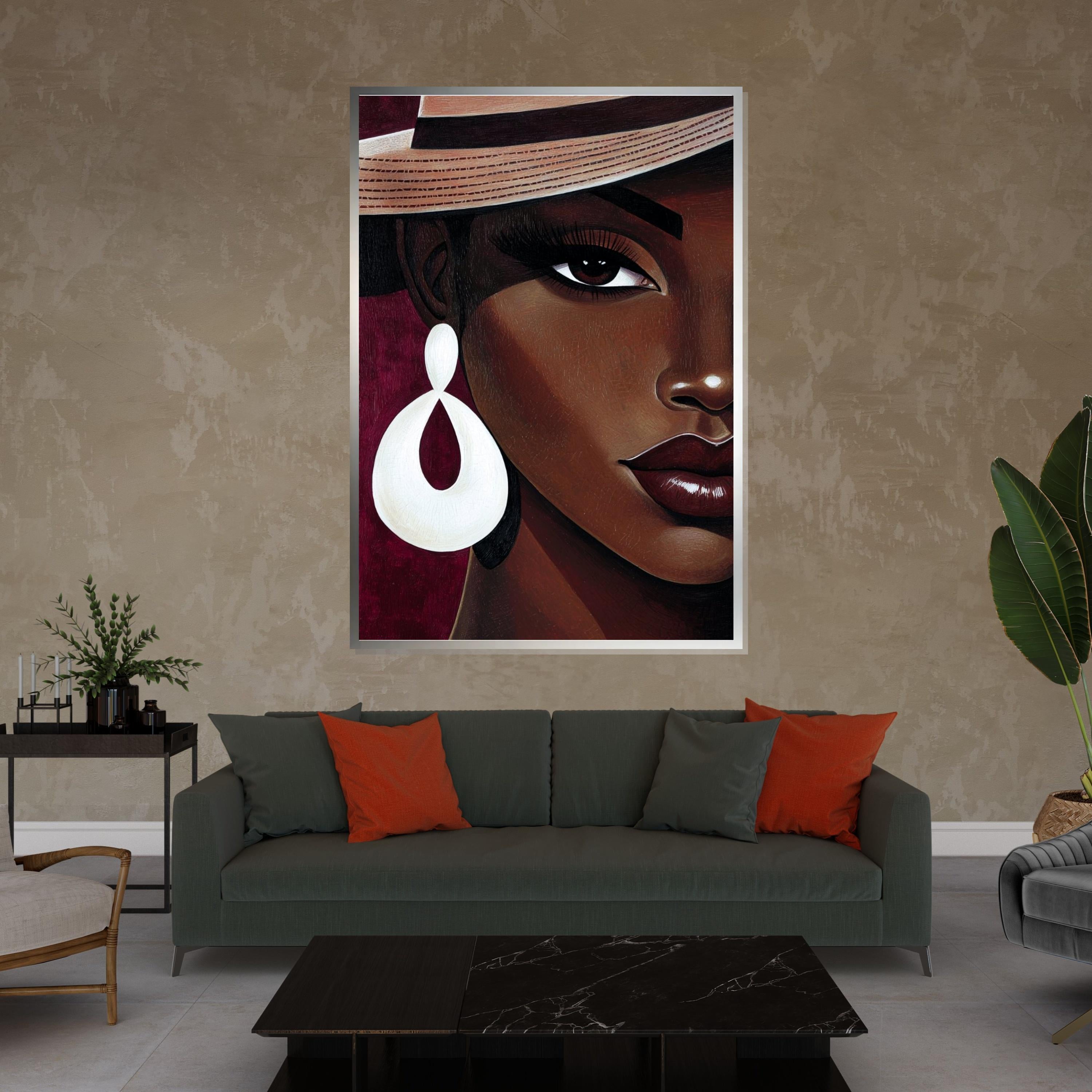 Elegant Hat Lady Canvas, Portrait Wall Art, Modern Woman Print, Fashion Wall Art Canvas Design, Ready to Hang Home Décor