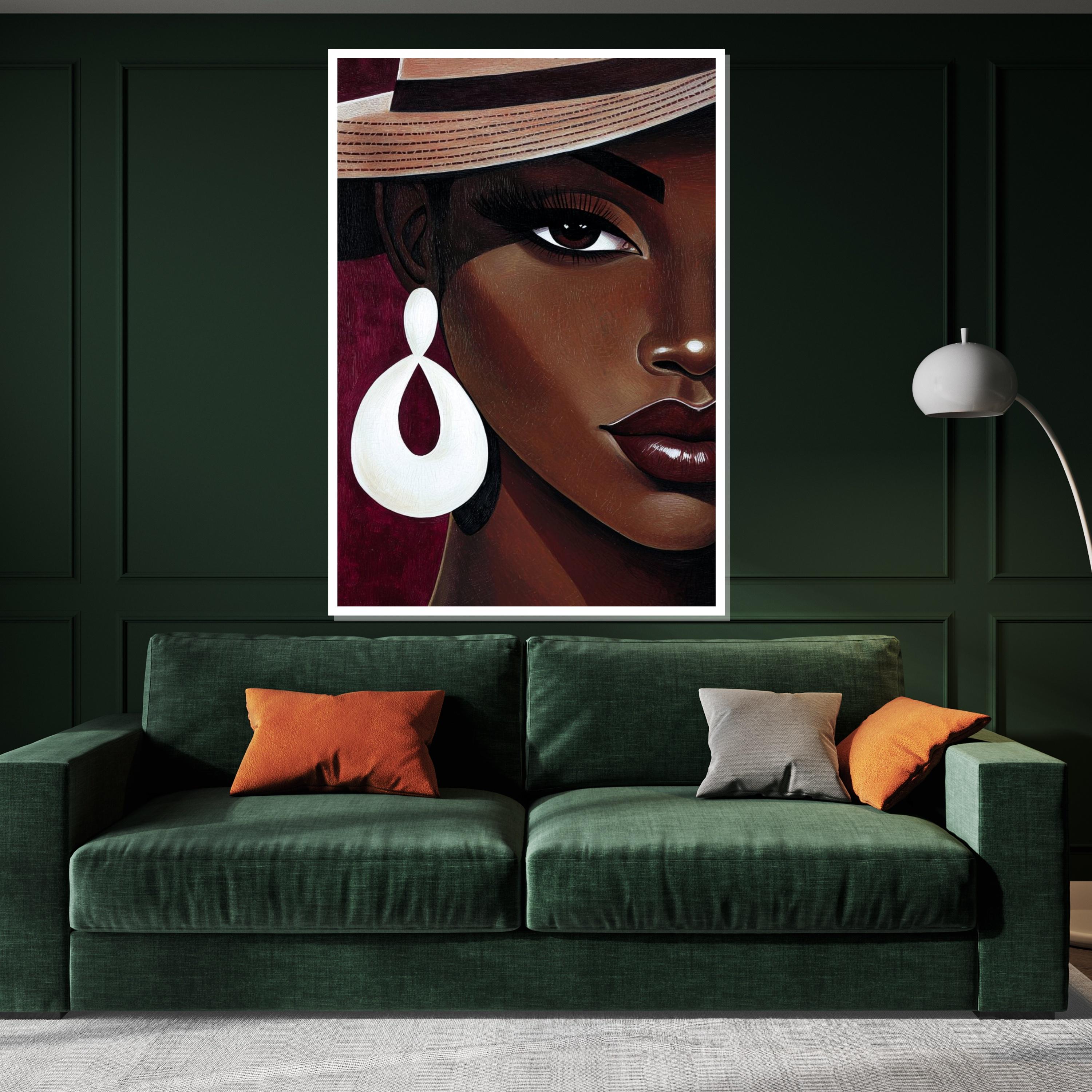Elegant Hat Lady Canvas, Portrait Wall Art, Modern Woman Print, Fashion Wall Art Canvas Design, Ready to Hang Home Décor