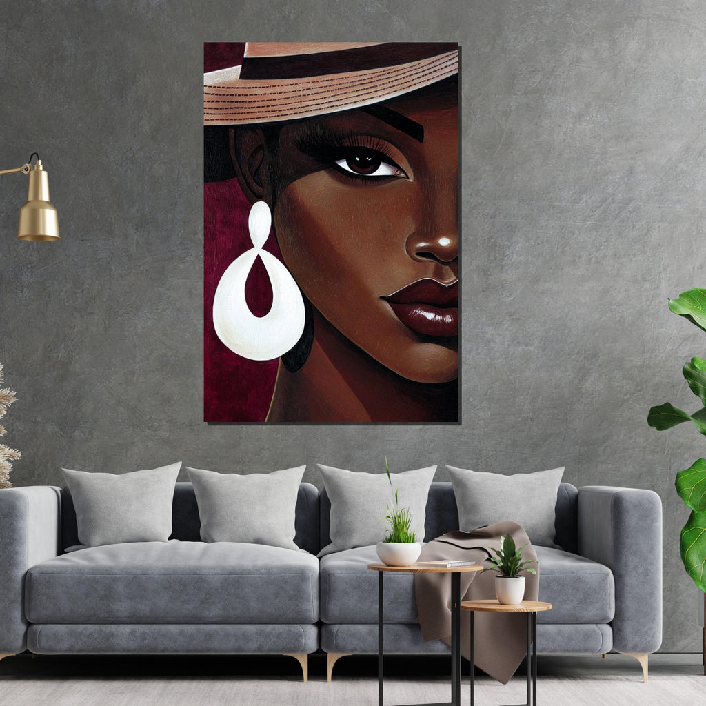 Elegant Hat Lady Canvas, Portrait Wall Art, Modern Woman Print, Fashion Wall Art Canvas Design, Ready to Hang Home Décor