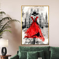 Elegant Red Dress, Urban Canvas, Fashion Art, Lady in Red Wall Art, Cityscape Poster, Wall Art Canvas Design, Ready To Hang Decoration
