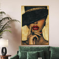 Enigmatic Elegance Canvas, Woman with Red Lips Canvas, Glamour Wall Art, Fashion Poster, Wall Art Canvas Design, Ready to Hang Decoration