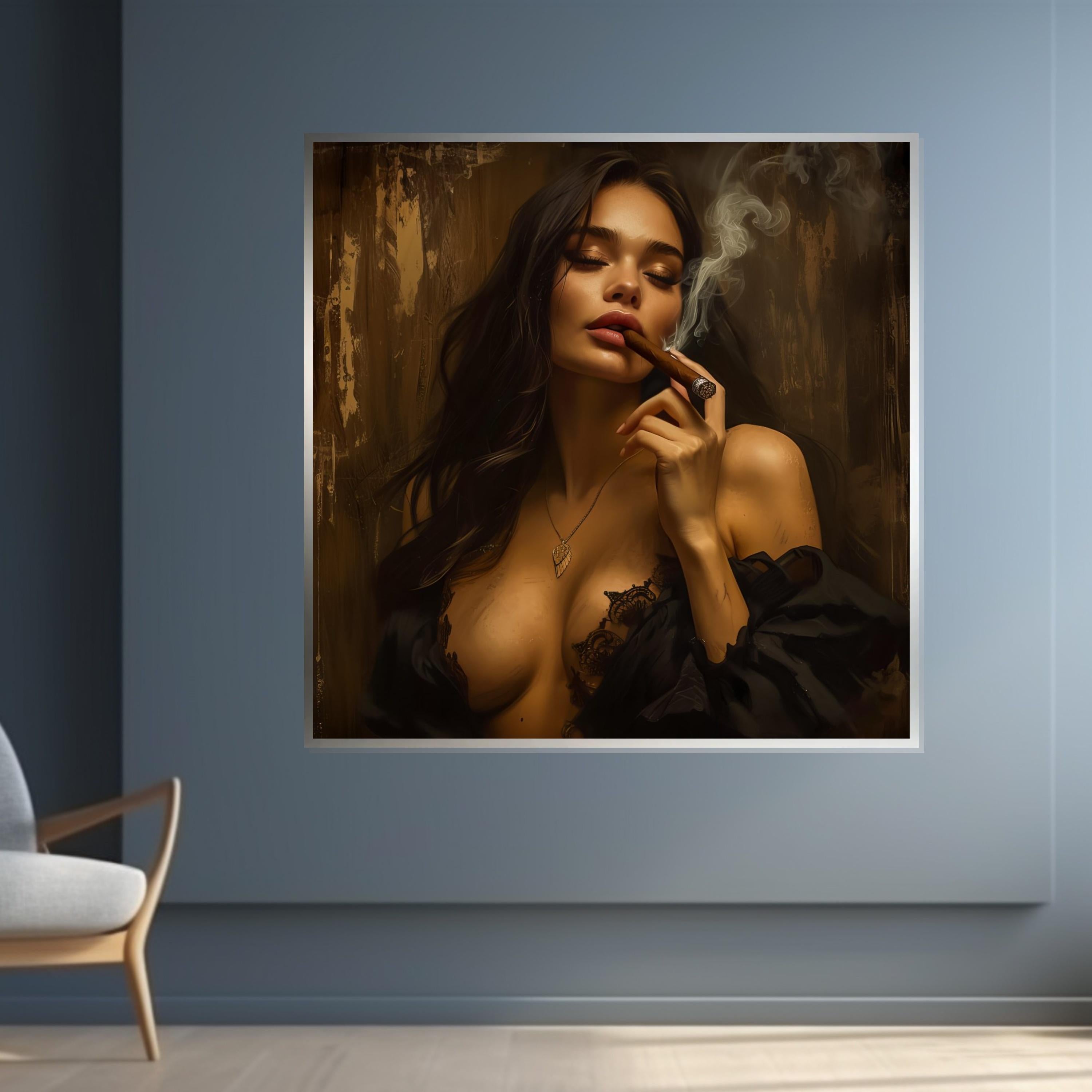 Woman Smoking Cigar Canvas Art, Sensual Portrait, Ready To Hang