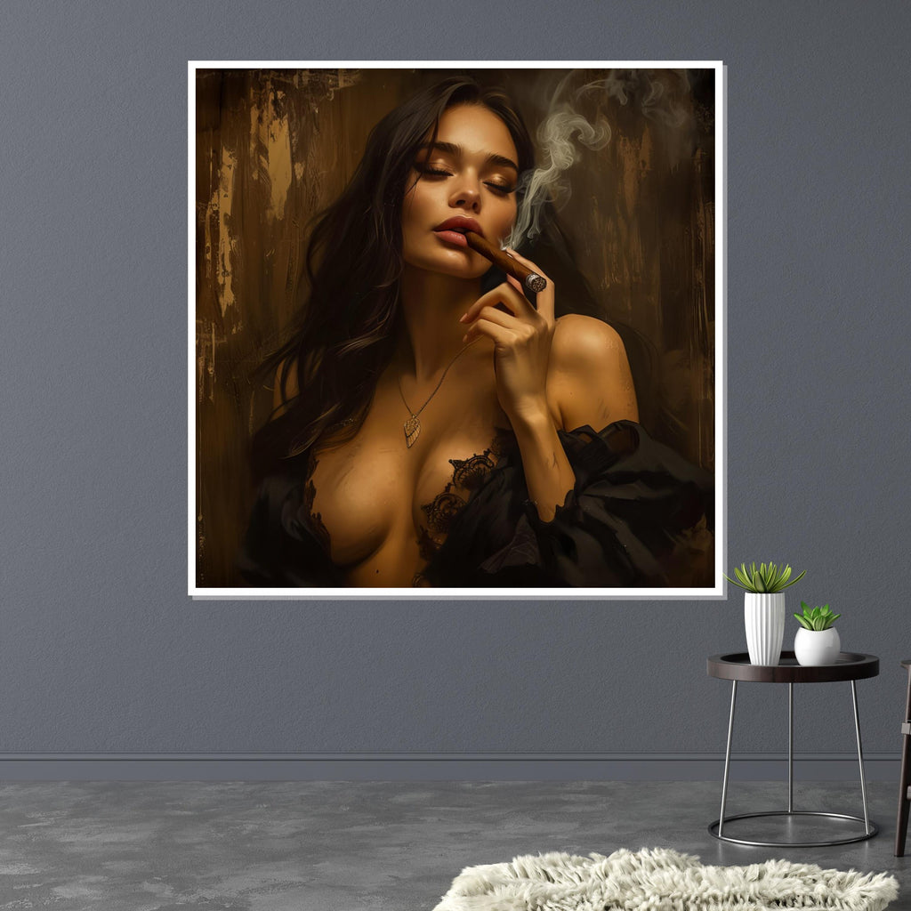 Woman Smoking Cigar Canvas Art, Sensual Portrait, Ready To Hang