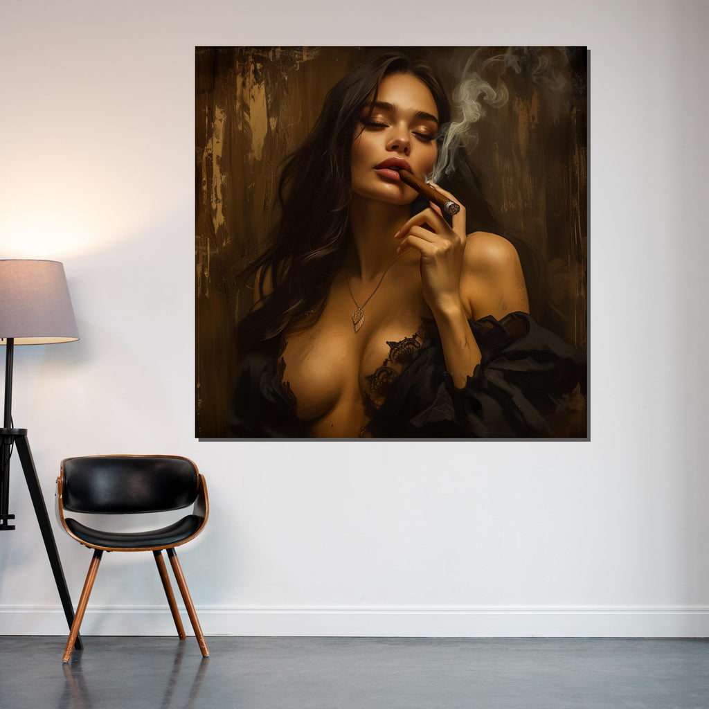 Woman Smoking Cigar Canvas Art, Sensual Portrait, Ready To Hang