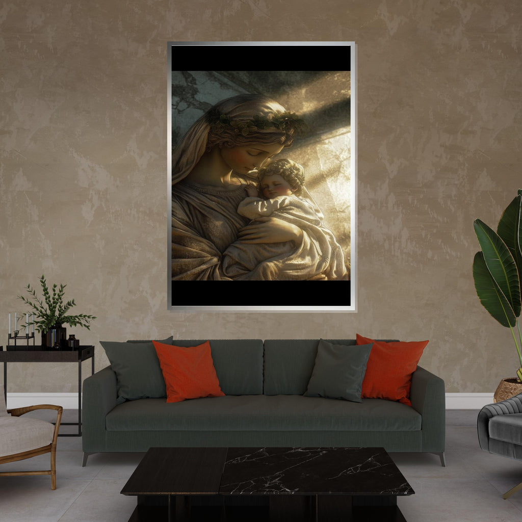 Holy Mother and Child Canvas, Sacred Art Print, Religious Wall Art, Devotional Decor, Wall Art Canvas Design, Ready to Hang Decoration