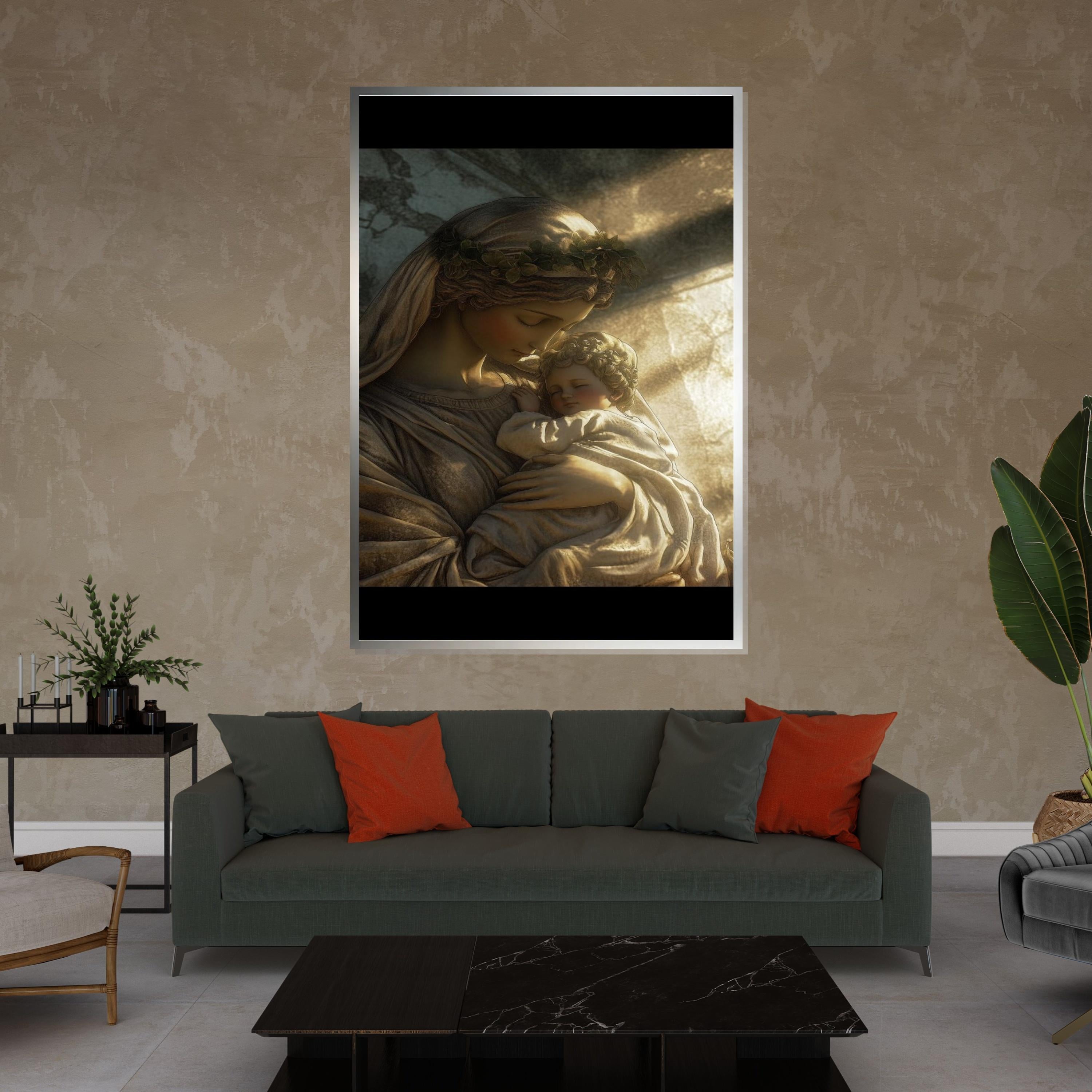 Holy Mother and Child Canvas, Sacred Art Print, Religious Wall Art, Devotional Decor, Wall Art Canvas Design, Ready to Hang Decoration