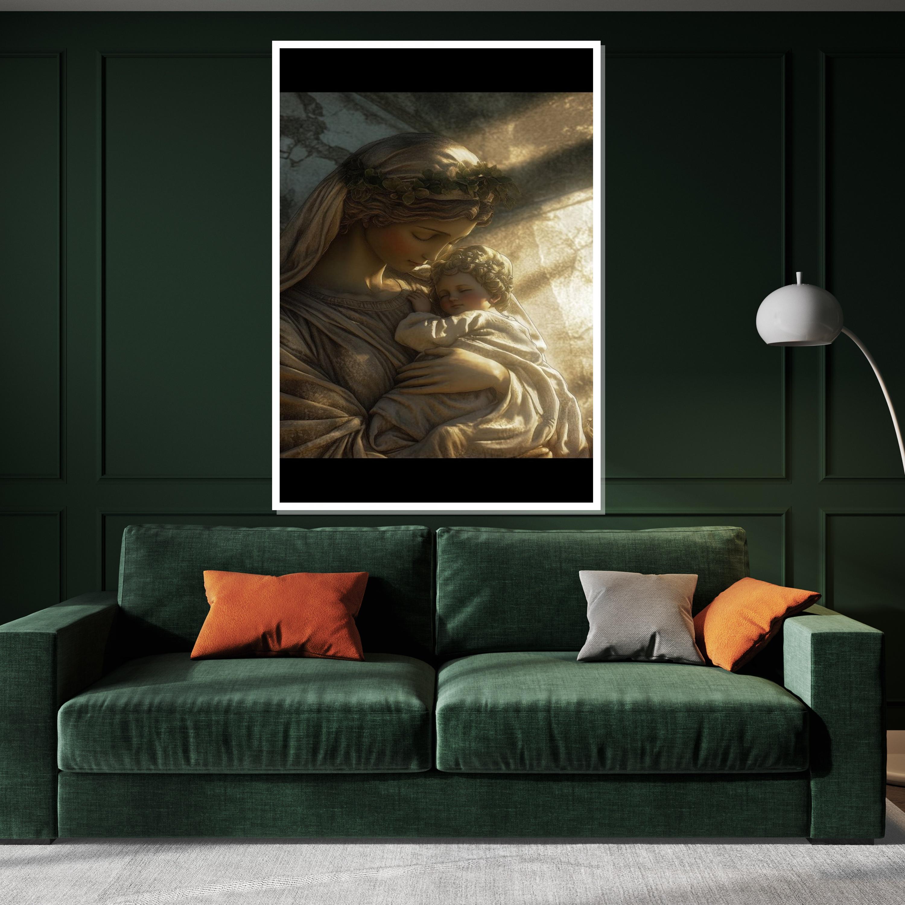 Holy Mother and Child Canvas, Sacred Art Print, Religious Wall Art, Devotional Decor, Wall Art Canvas Design, Ready to Hang Decoration
