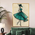 Elegant Fashion Sketch, Vintage Dress Art, Teal Dress Canvas, Chic Wall Art, Fashion Illustration Print, Wall Art Canvas Design, Ready to
