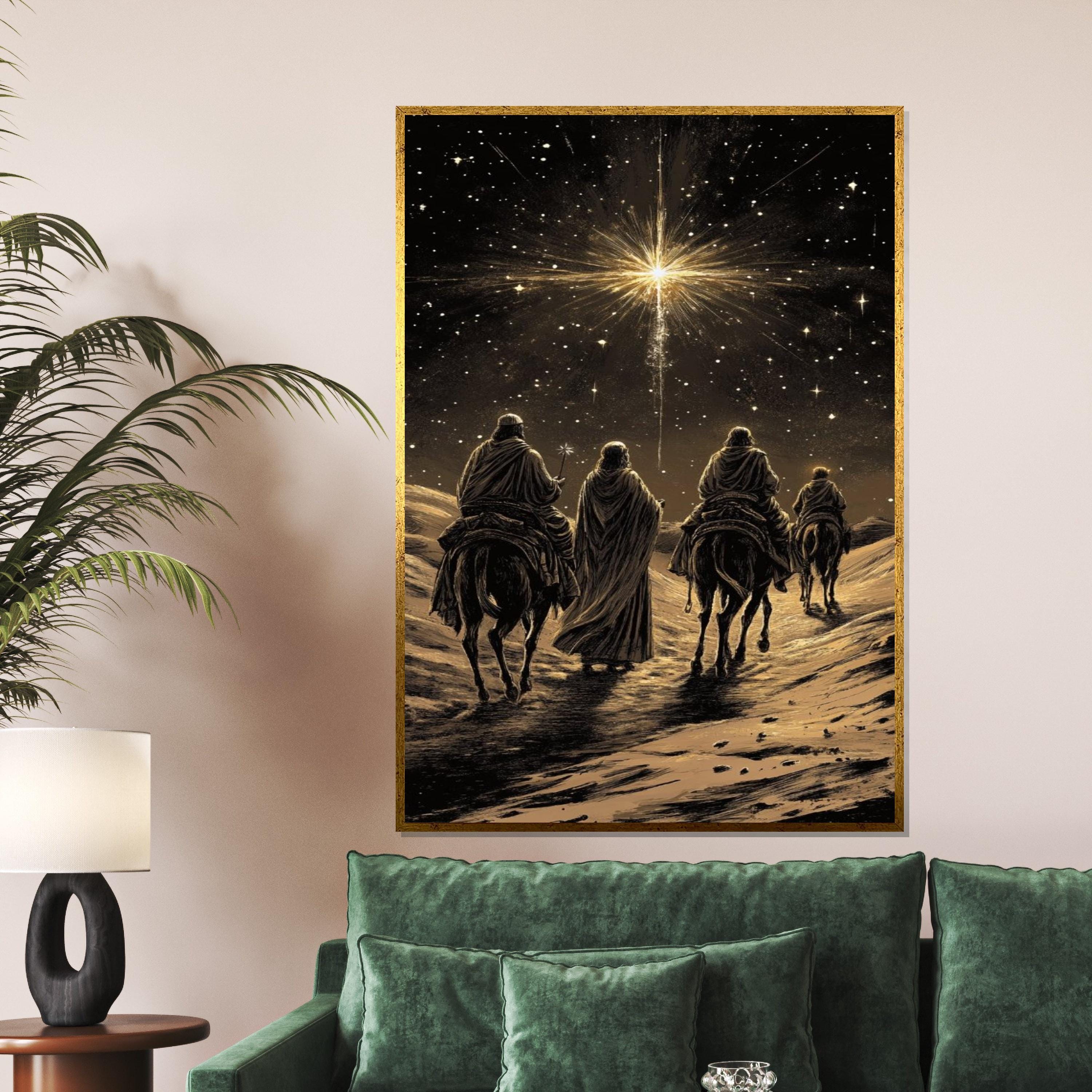 Three Wise Men Canvas, Starry Night Journey, Nativity Art, Wall Art Canvas Design, Ready To Hang Decoration, Biblical Christmas Decor