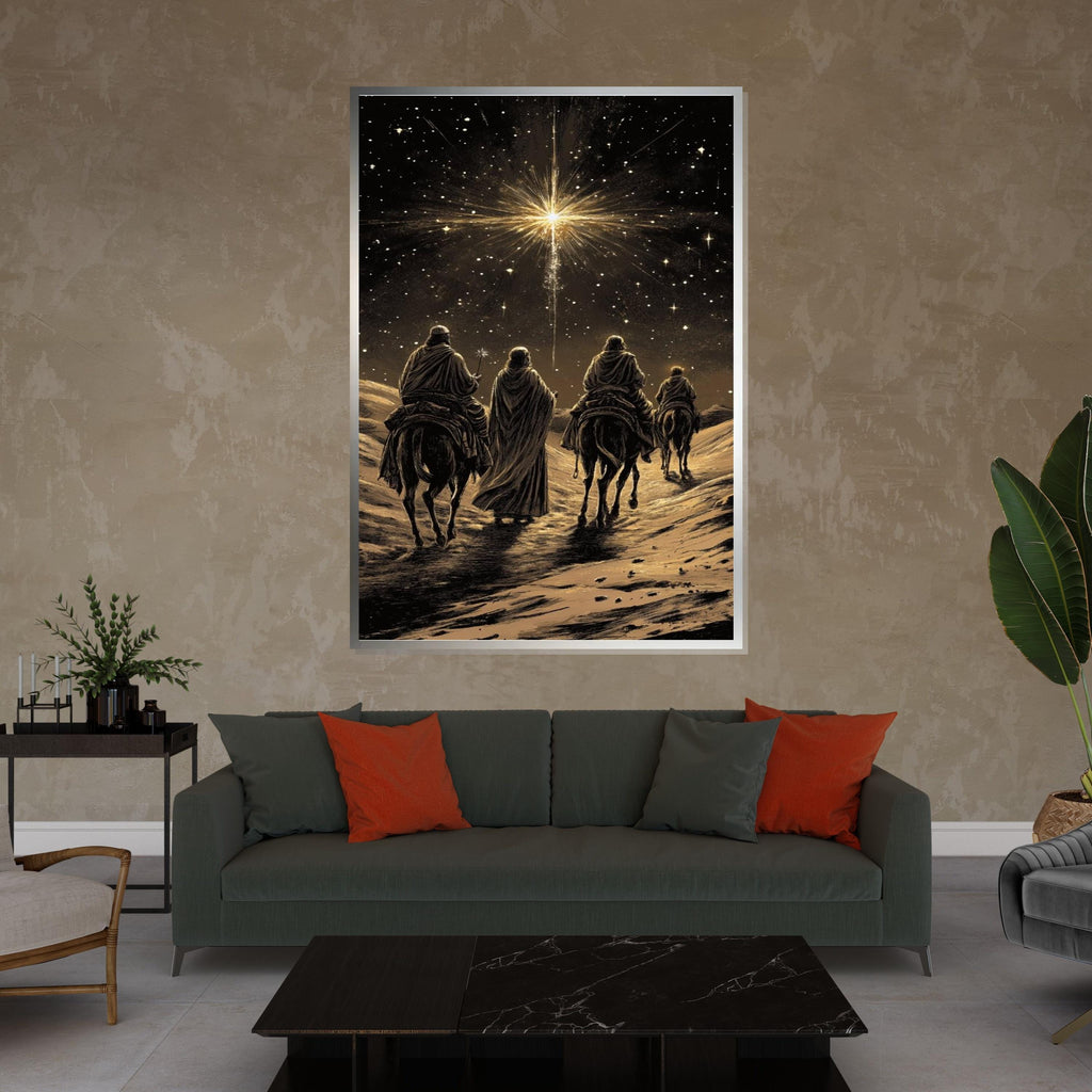 Three Wise Men Canvas, Starry Night Journey, Nativity Art, Wall Art Canvas Design, Ready To Hang Decoration, Biblical Christmas Decor