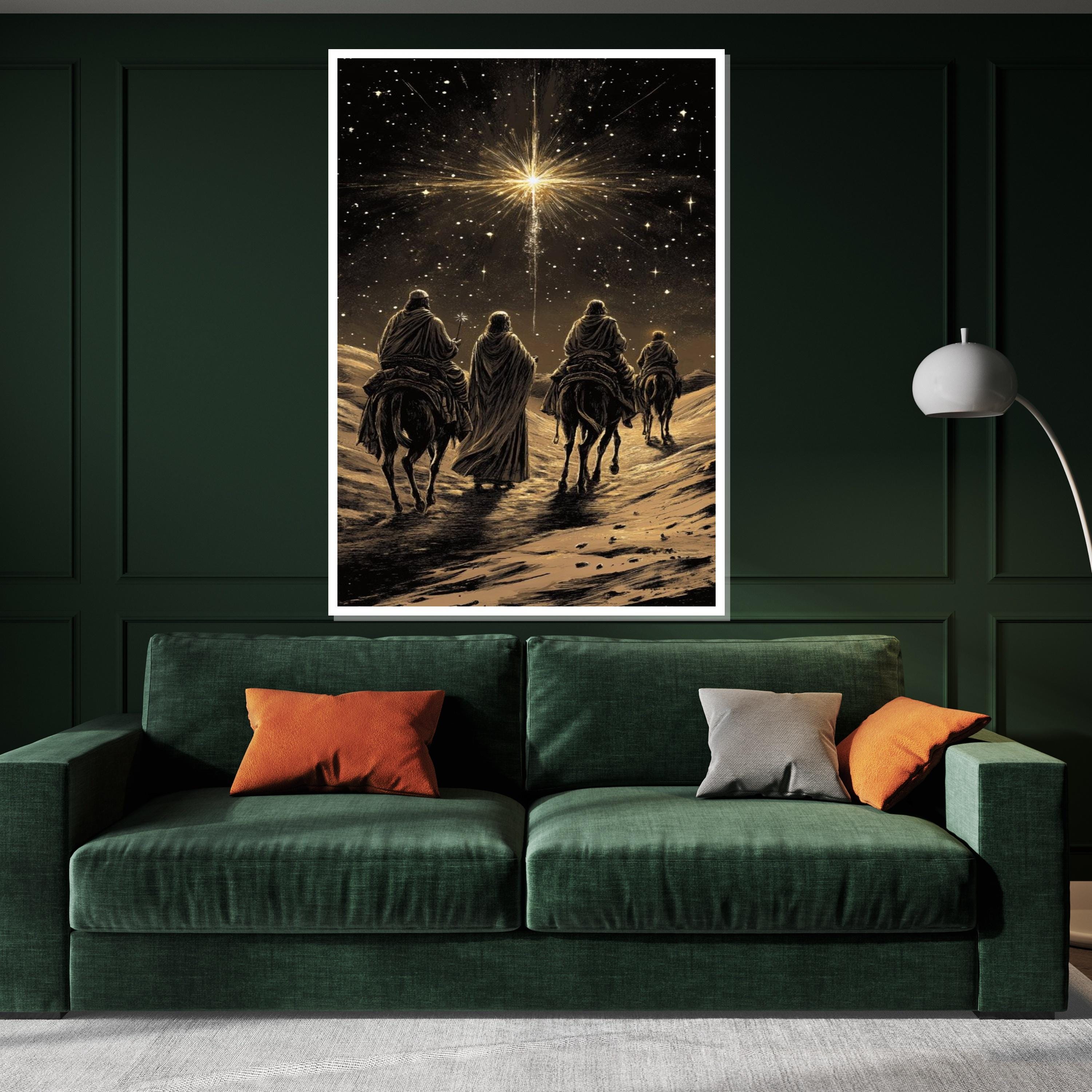 Three Wise Men Canvas, Starry Night Journey, Nativity Art, Wall Art Canvas Design, Ready To Hang Decoration, Biblical Christmas Decor