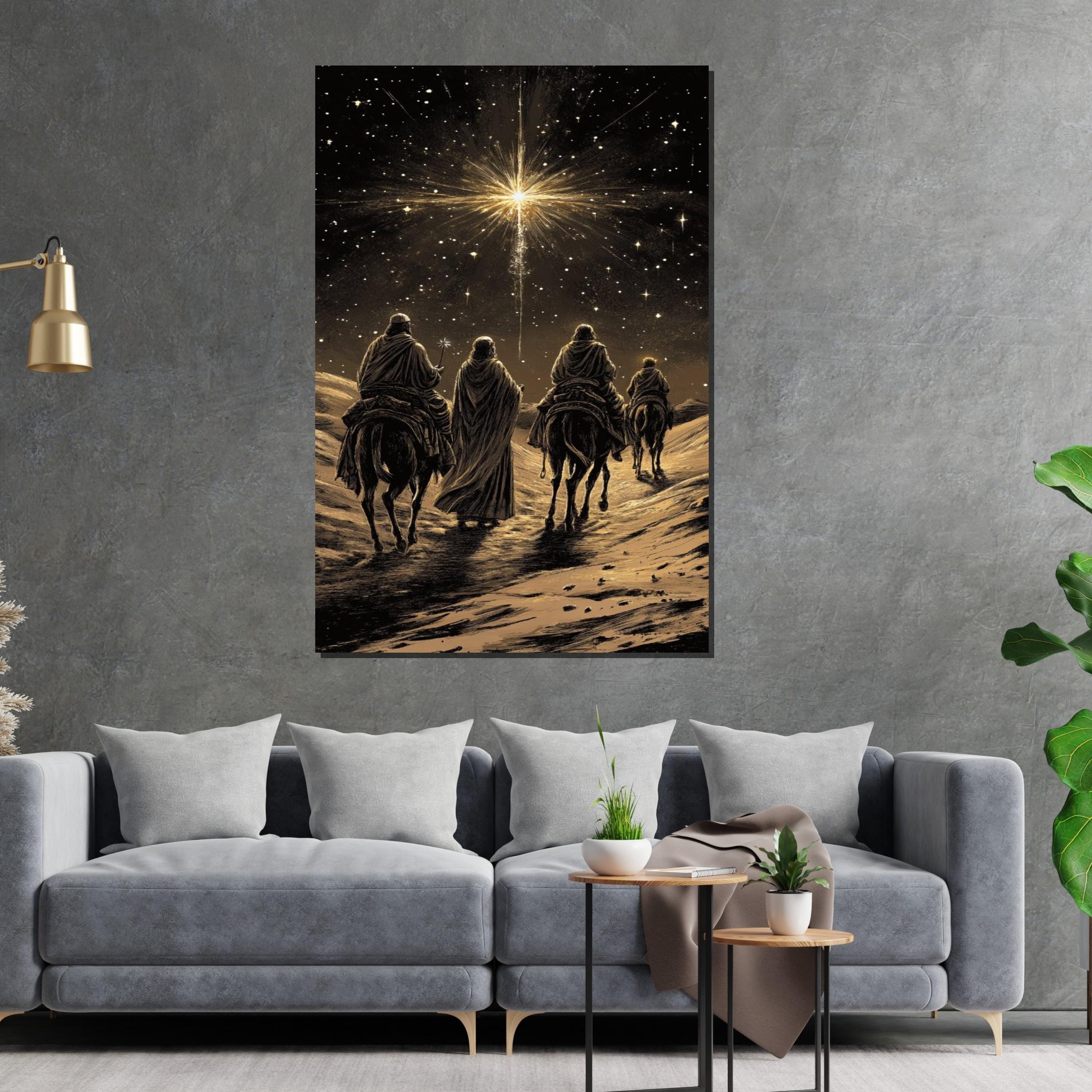 Three Wise Men Canvas, Starry Night Journey, Nativity Art, Wall Art Canvas Design, Ready To Hang Decoration, Biblical Christmas Decor