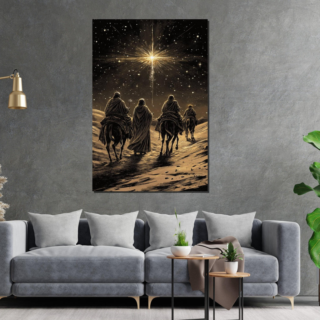 Three Wise Men Canvas, Starry Night Journey, Nativity Art, Wall Art Canvas Design, Ready To Hang Decoration, Biblical Christmas Decor