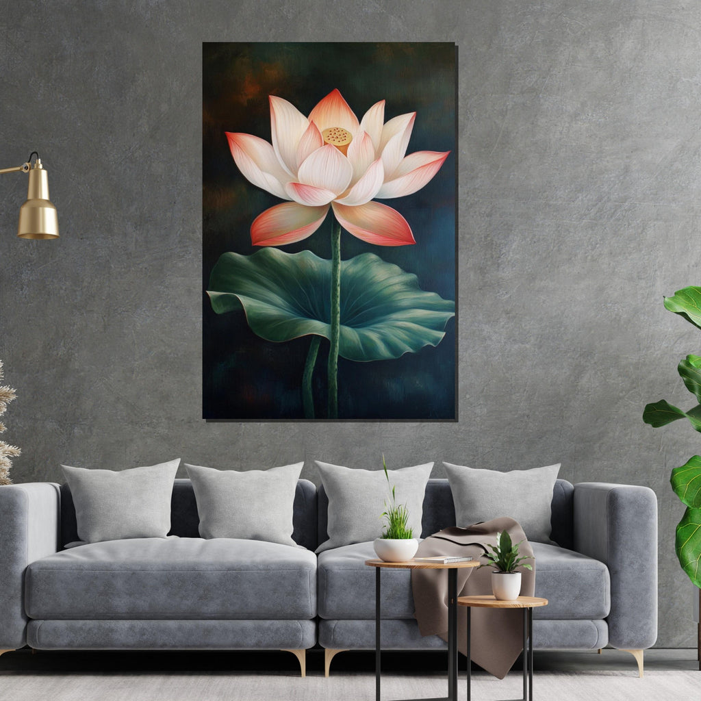 Elegant Lotus Canvas, Floral Wall Art, Lotus Flower Print, Nature Canvas Design, Zen Decoration, Ready To Hang Artwork