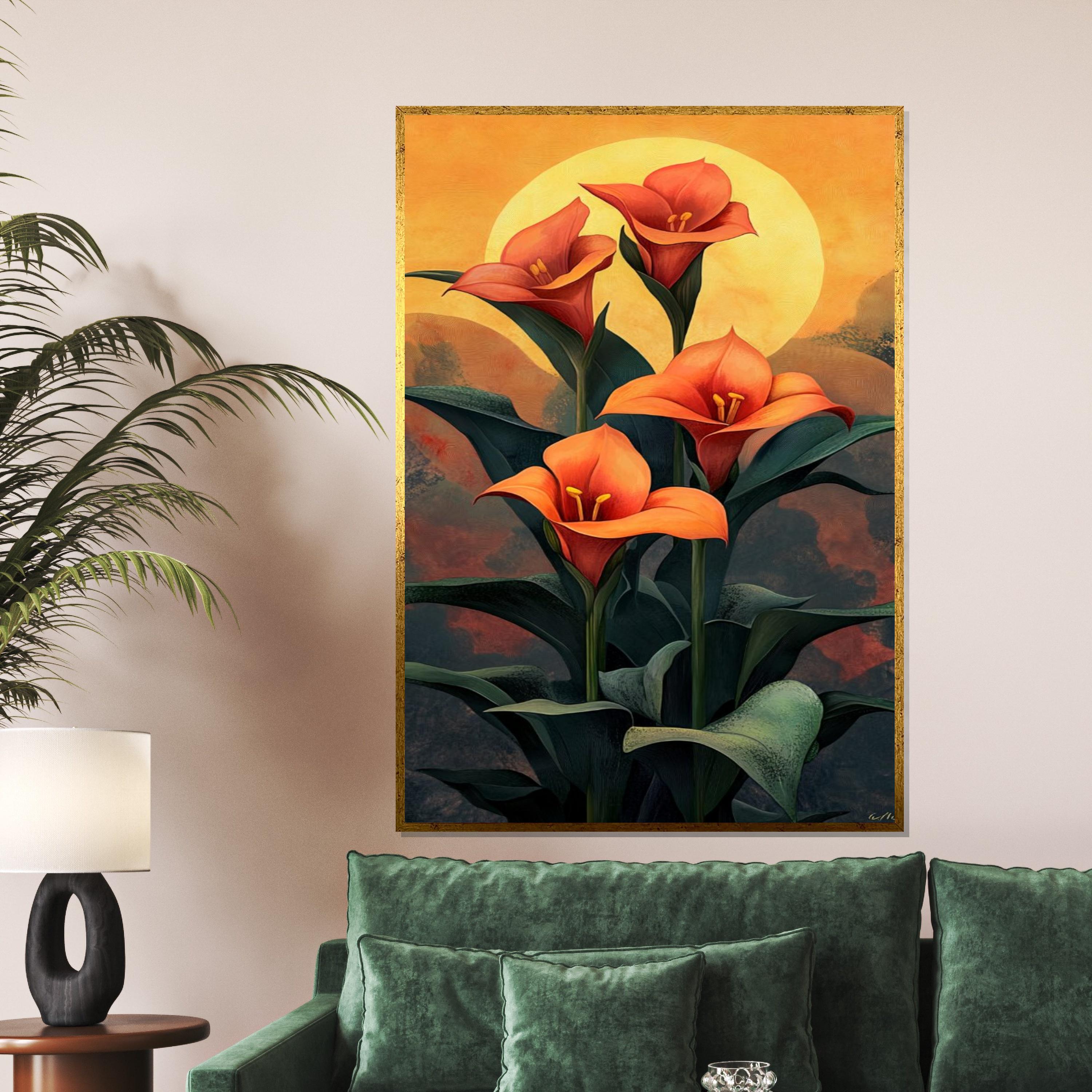 Sunset Calla Lily Floral Canvas, Abstract Flower Art, Nature Wall Art, Canvas Design, Ready To Hang Decoration, Vibrant Bloom Print
