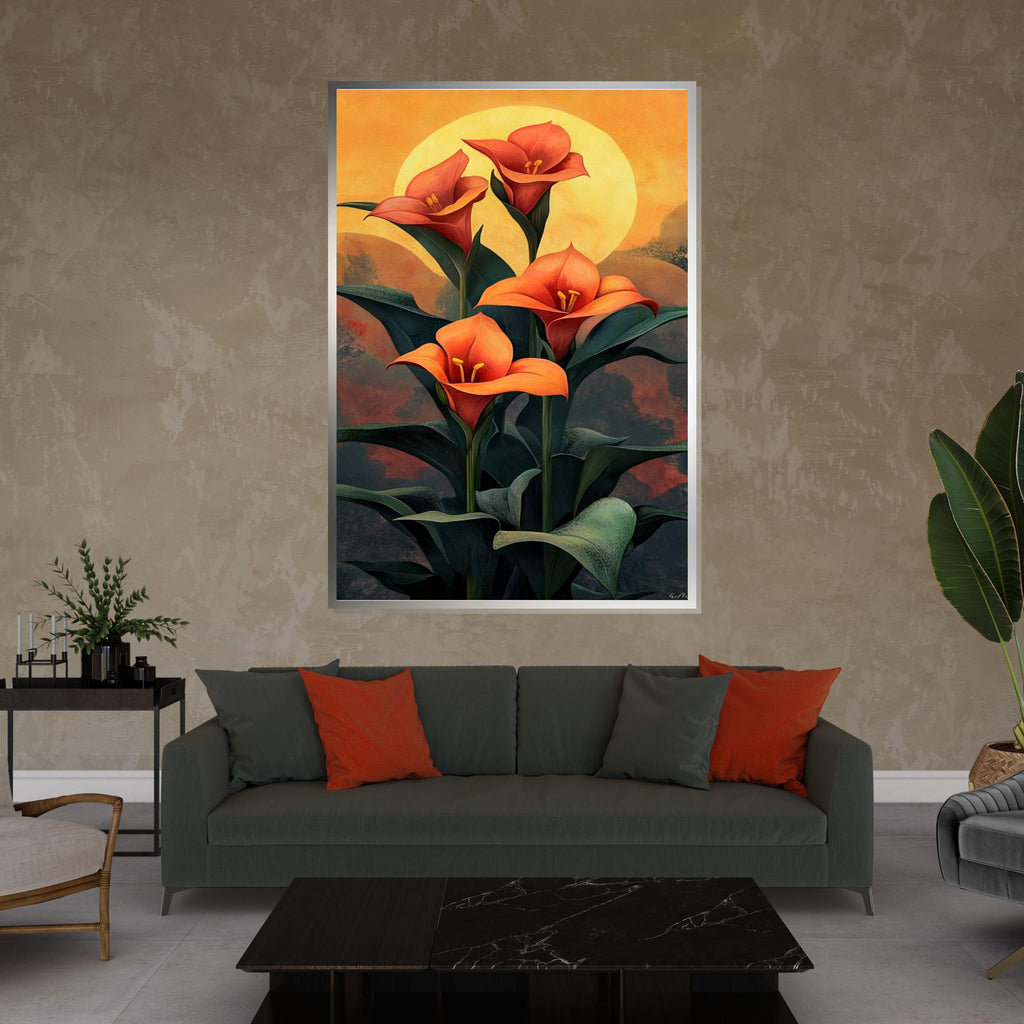 Sunset Calla Lily Floral Canvas, Abstract Flower Art, Nature Wall Art, Canvas Design, Ready To Hang Decoration, Vibrant Bloom Print
