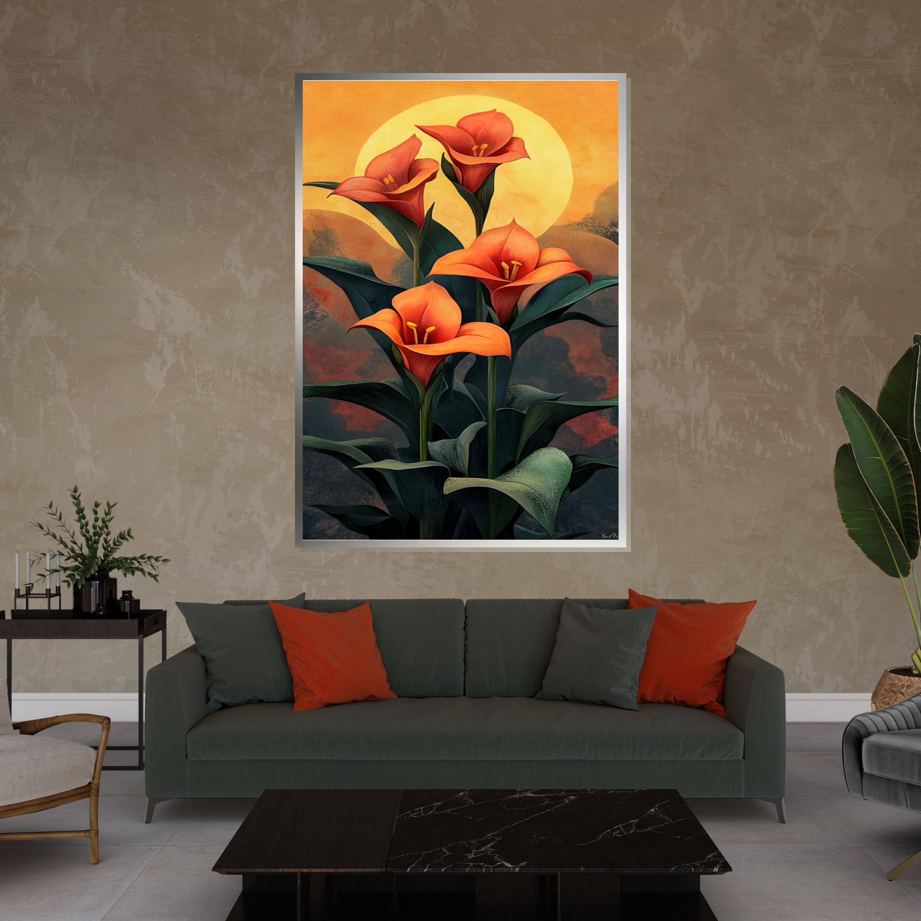Sunset Calla Lily Floral Canvas, Abstract Flower Art, Nature Wall Art, Canvas Design, Ready To Hang Decoration, Vibrant Bloom Print