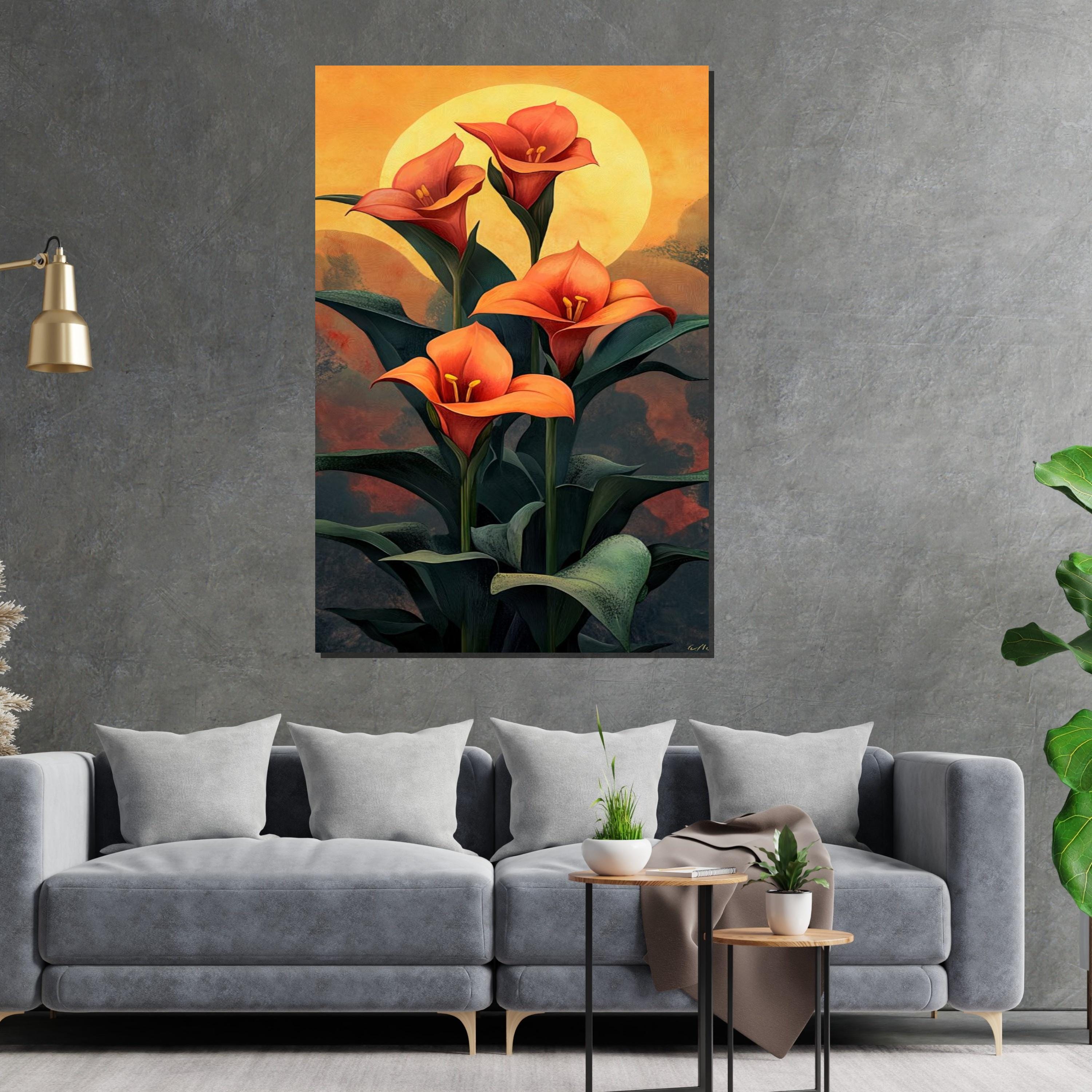Sunset Calla Lily Floral Canvas, Abstract Flower Art, Nature Wall Art, Canvas Design, Ready To Hang Decoration, Vibrant Bloom Print