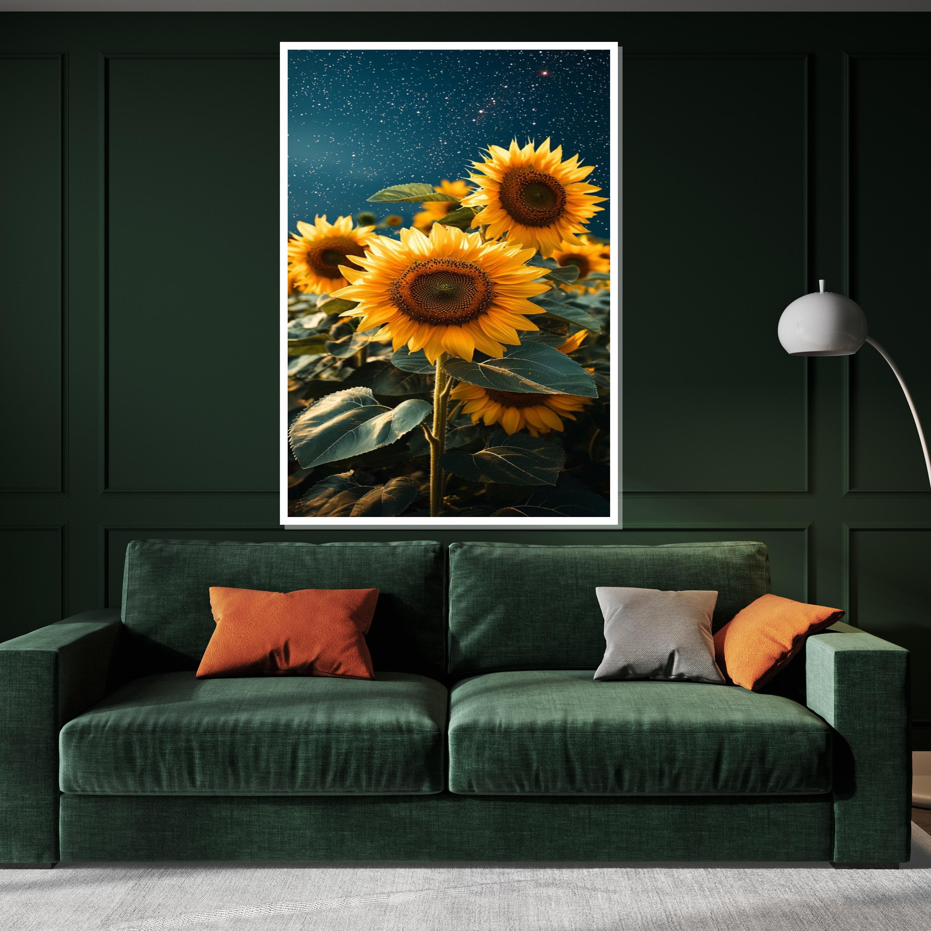 Sunflower Nights Canvas, Starry Sky Sunflower Art Print, Floral Wall Art, Vibrant Sunflower Poster, Wall Art Canvas Design, Ready to Hang