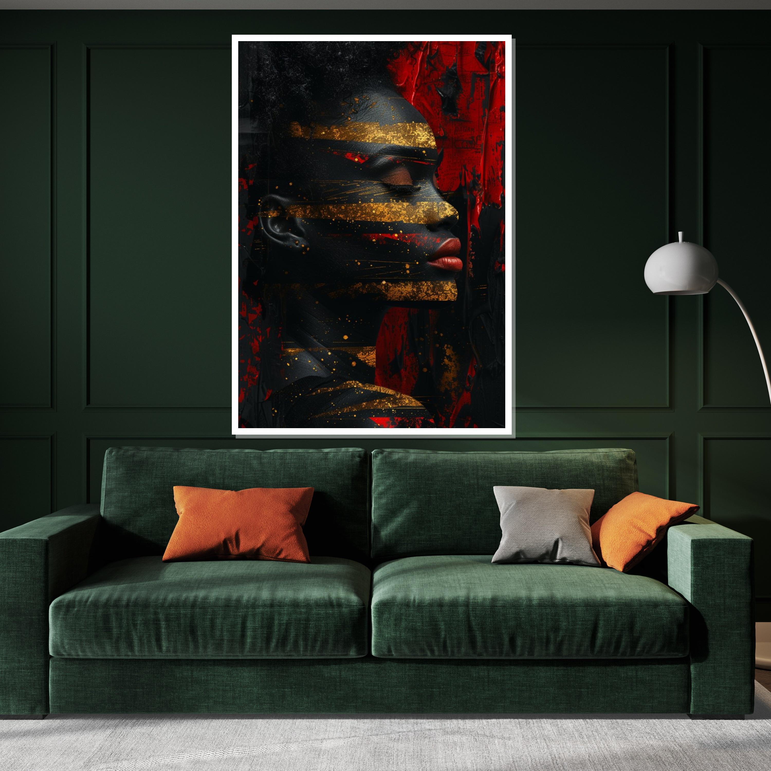 Abstract Portrait, Gold and Red Art, Modern Canvas, Wall Art Canvas Design, Textured Art Print, Ready to Hang Decoration