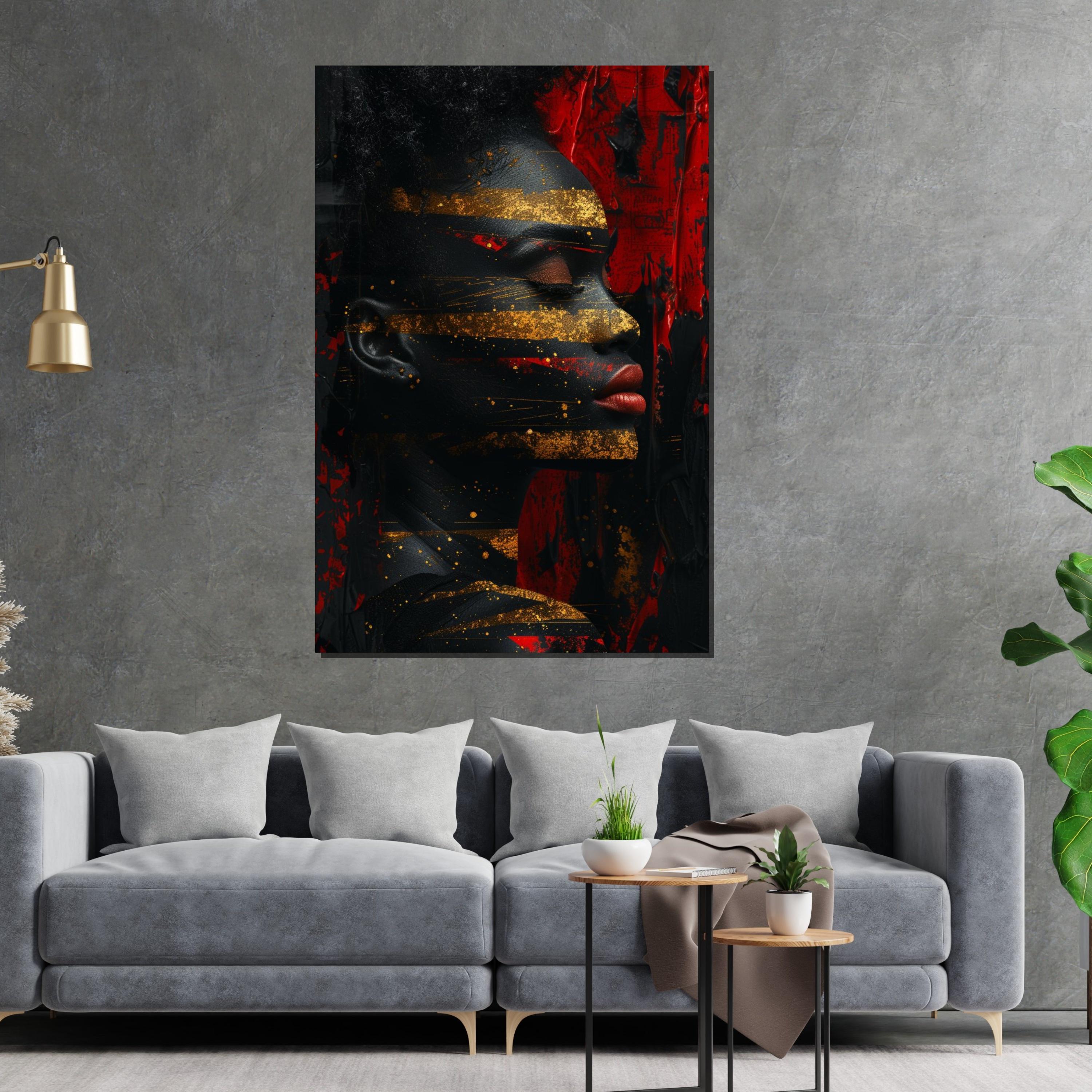 Abstract Portrait, Gold and Red Art, Modern Canvas, Wall Art Canvas Design, Textured Art Print, Ready to Hang Decoration