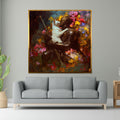 Knight and Cat Canvas, Enchanted Garden Art, Medieval Wall Print, Whimsical Wall Art Canvas Design, Ready to Hang Decoration