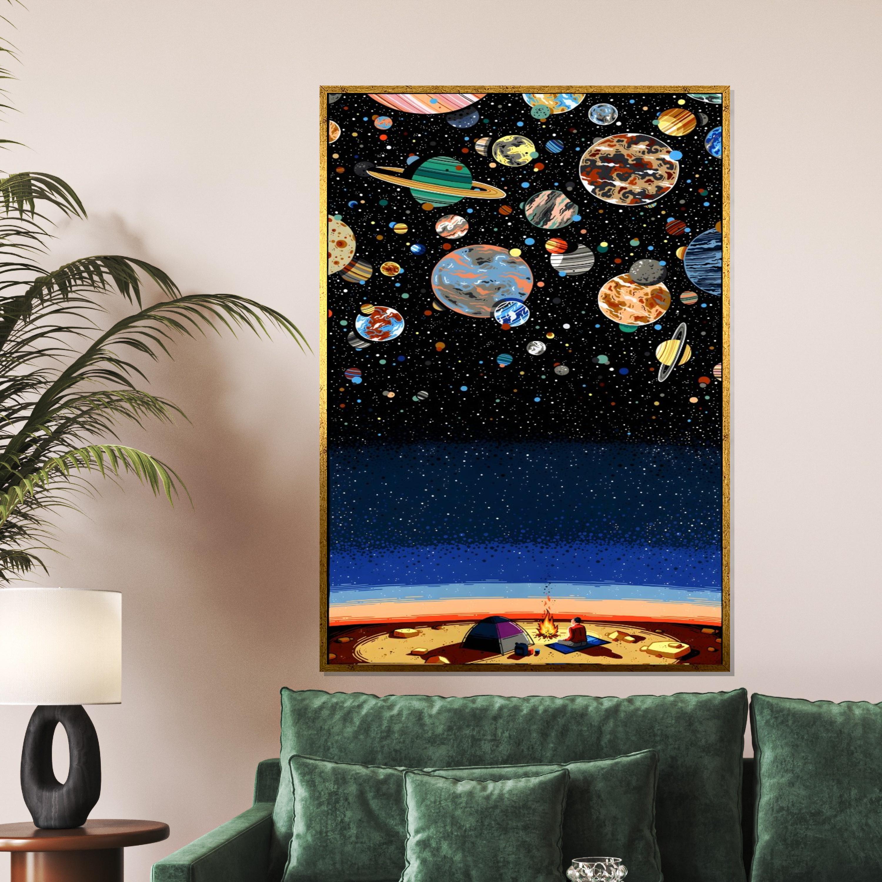 Starry Night Camp, Planet Canvas Art, Galaxy Wall Art, Cosmic Space Print, Camping Under Stars, Wall Art Canvas Design, Ready to Hang