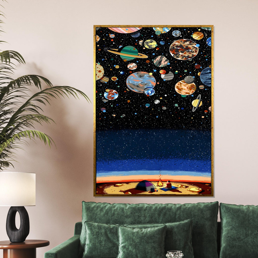Starry Night Camp, Planet Canvas Art, Galaxy Wall Art, Cosmic Space Print, Camping Under Stars, Wall Art Canvas Design, Ready to Hang