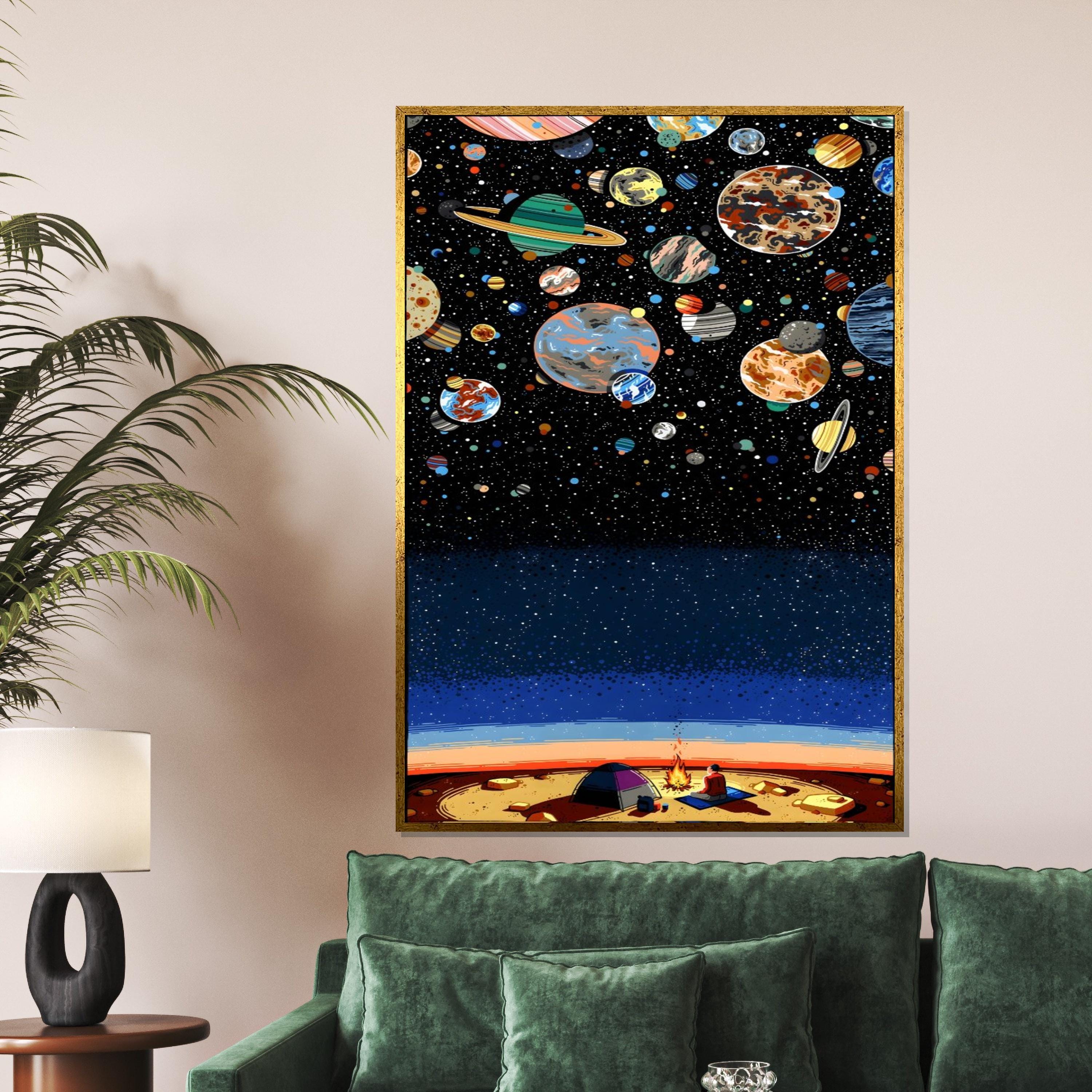 Starry Night Camp, Planet Canvas Art, Galaxy Wall Art, Cosmic Space Print, Camping Under Stars, Wall Art Canvas Design, Ready to Hang