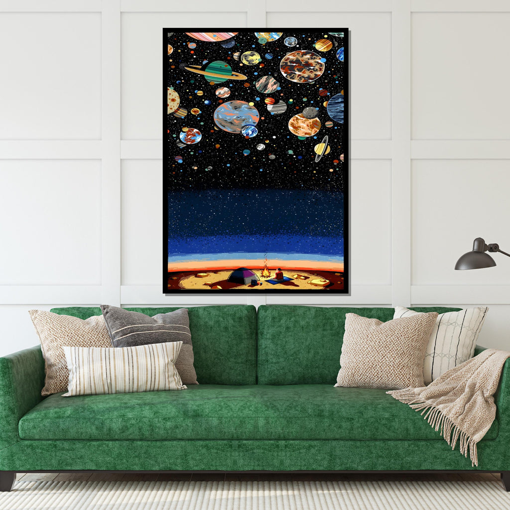 Starry Night Camp, Planet Canvas Art, Galaxy Wall Art, Cosmic Space Print, Camping Under Stars, Wall Art Canvas Design, Ready to Hang