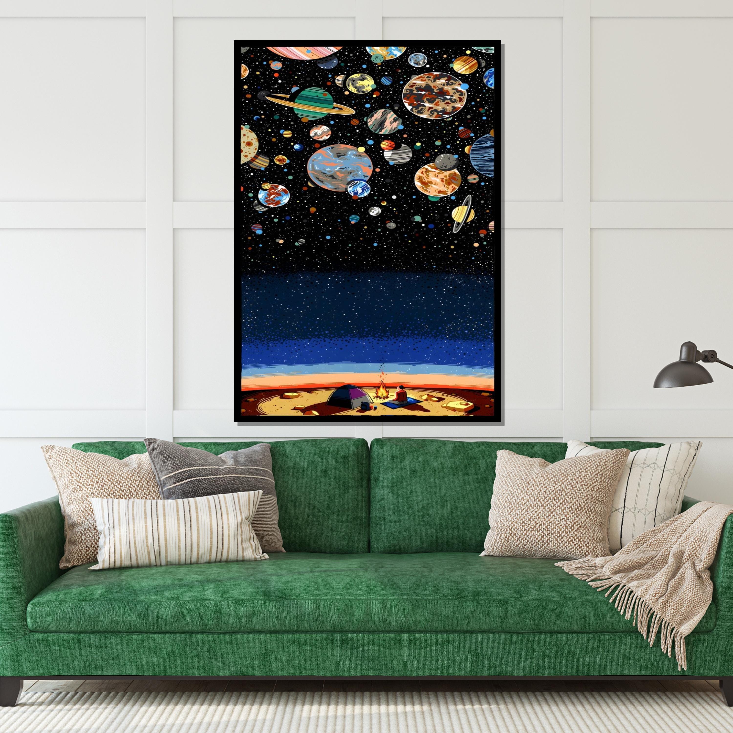 Starry Night Camp, Planet Canvas Art, Galaxy Wall Art, Cosmic Space Print, Camping Under Stars, Wall Art Canvas Design, Ready to Hang