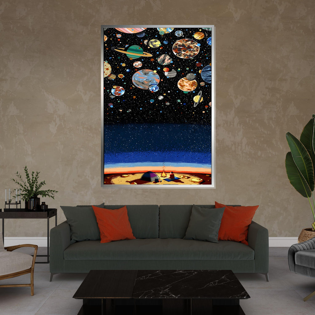Starry Night Camp, Planet Canvas Art, Galaxy Wall Art, Cosmic Space Print, Camping Under Stars, Wall Art Canvas Design, Ready to Hang