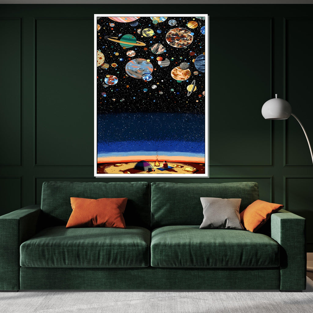 Starry Night Camp, Planet Canvas Art, Galaxy Wall Art, Cosmic Space Print, Camping Under Stars, Wall Art Canvas Design, Ready to Hang