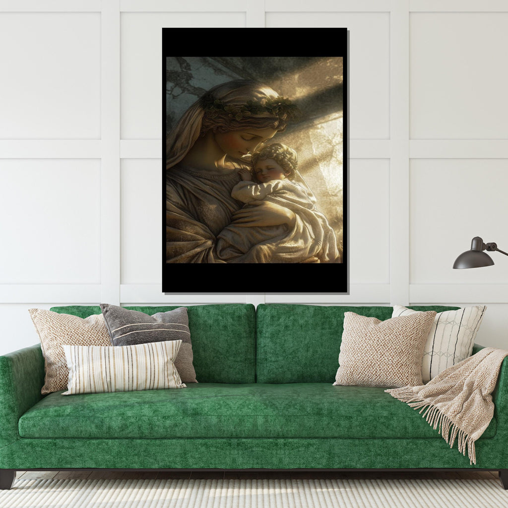 Holy Mother and Child Canvas, Sacred Art Print, Religious Wall Art, Devotional Decor, Wall Art Canvas Design, Ready to Hang Decoration