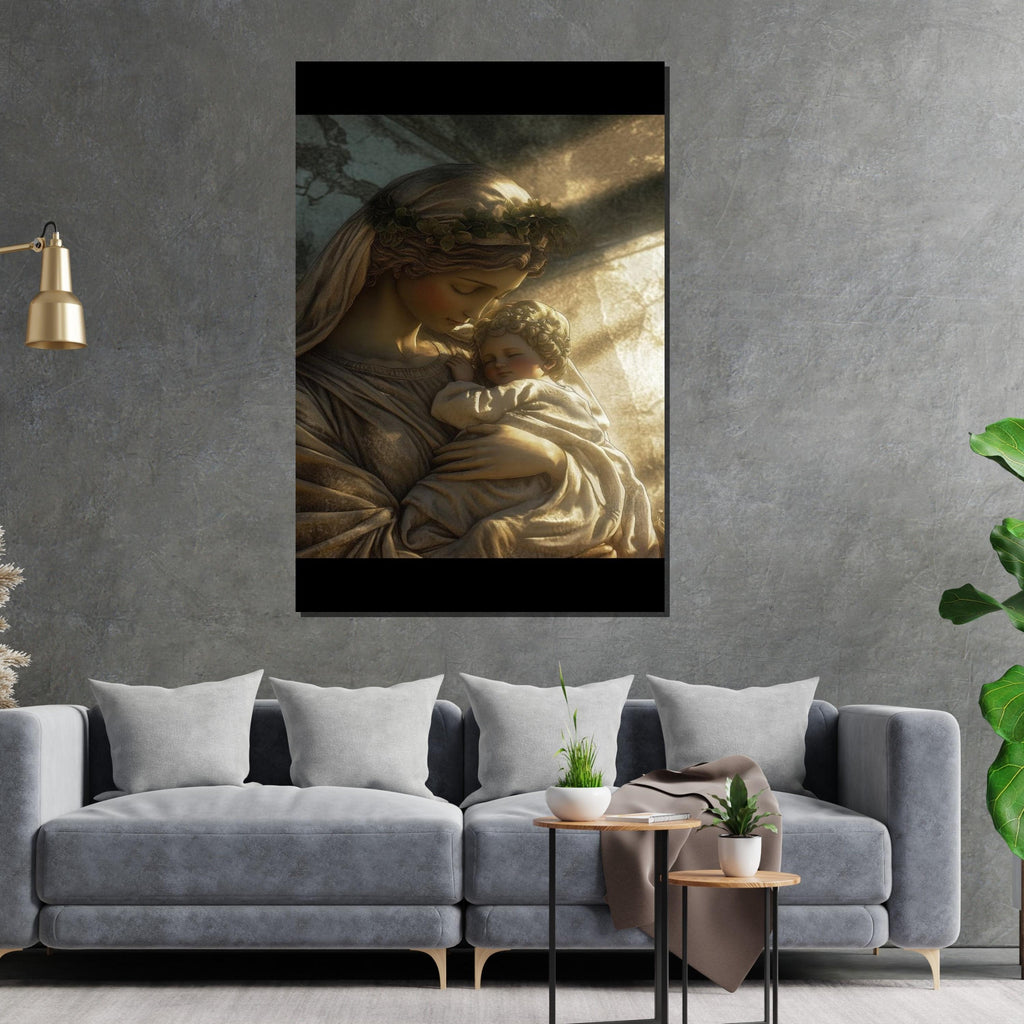Holy Mother and Child Canvas, Sacred Art Print, Religious Wall Art, Devotional Decor, Wall Art Canvas Design, Ready to Hang Decoration